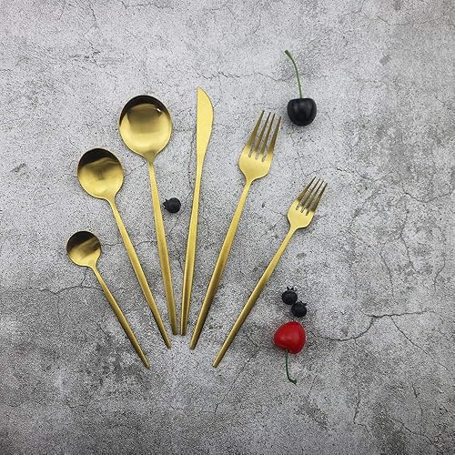 Miniatura 6 de JASHII Juego de 50 tenedores de cena de acero inoxidable dorado mate, servicio para 50 personas, juego de cubiertos con acabado satinado, apto para
