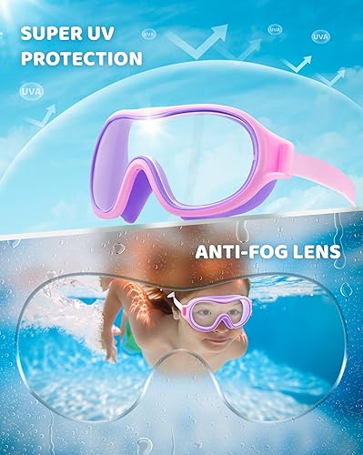 Miniatura 3 de Aegend Paquete de 2 gafas de natación para niños de 3 a 15 años, antivaho, anti-UV, visión amplia, impermeables, sin fugas, para niños y niñas