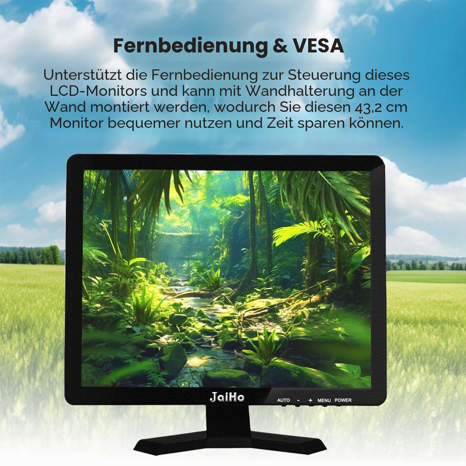 JaiHo 17 Zoll Monitor 4:3, CCTV Überwachungsmonitor Metallgehäuse, 1280x1024 LCD Bildschirm mit BNC HDMI VGA AV USB, Industrie PC Display für Kasse Server Rack, Inklusive Wandhalterung