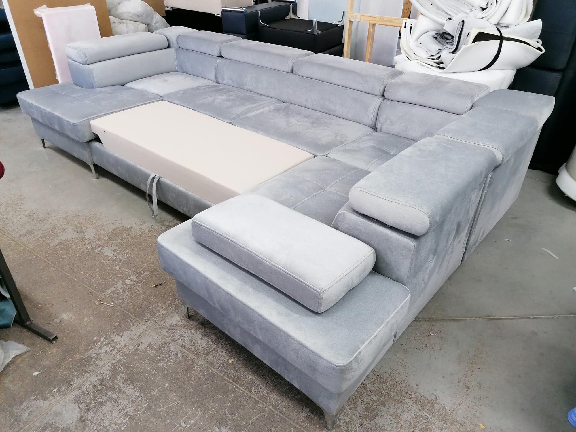 Ecksofa Galaxy Max II U-Form mit Schlaffunktion & Bettkästen – Stoff Gemma, verstellbaren Kopfstützen & Armlehne (Burgund, Links)
