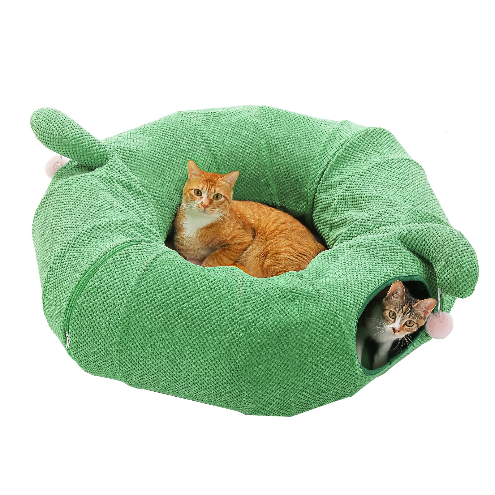 PETEPELA Katzentunnel, Kaktus-Katzen-Donut-Tunnel, zusammenklappbarer Katzentunnel, Durchmesser 90cm mit Blumen-Weichmatte für Wohnungskatzen