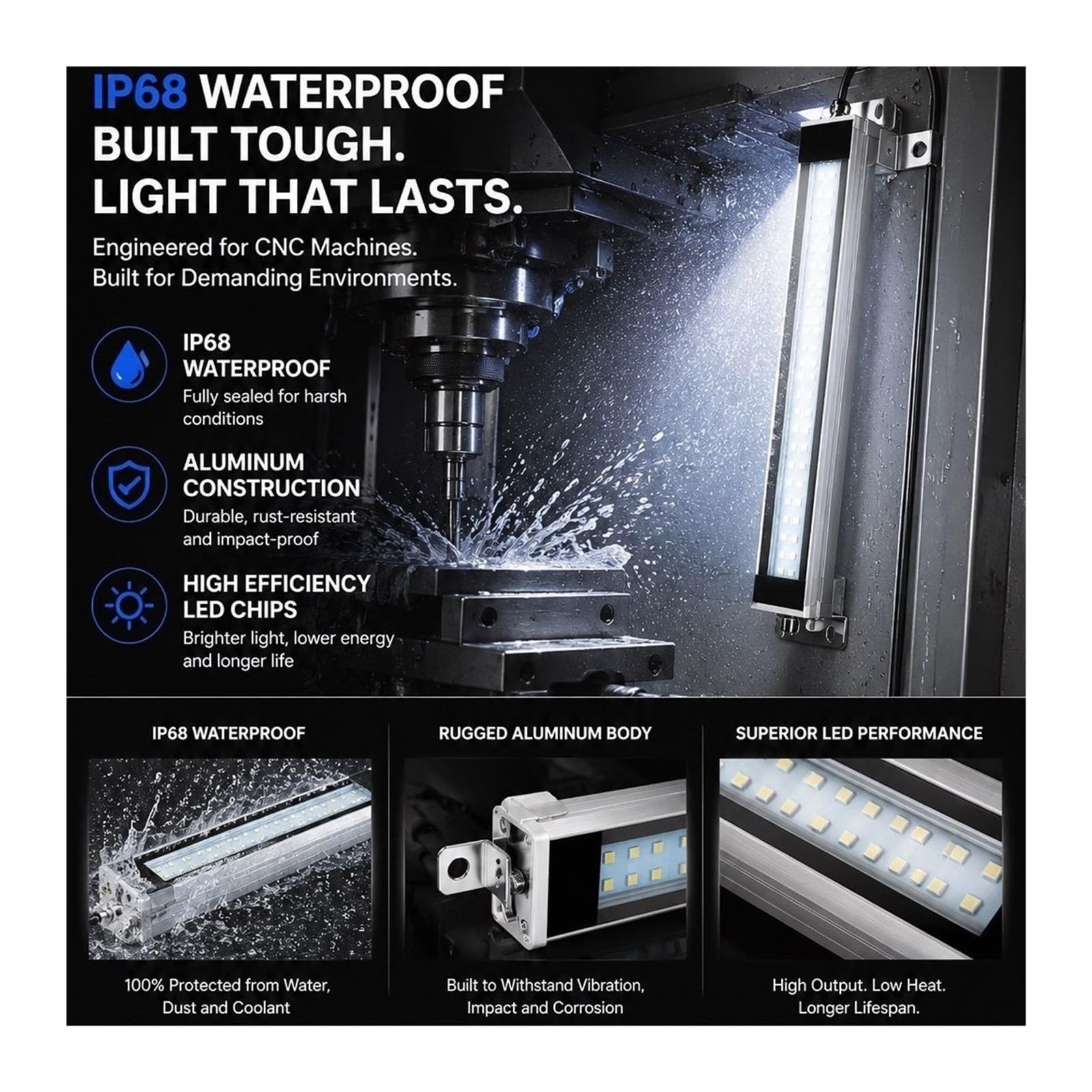 5–30 W LED-Werkzeugmaschinenleuchte, Aluminiumlegierung, 22–95 Cm