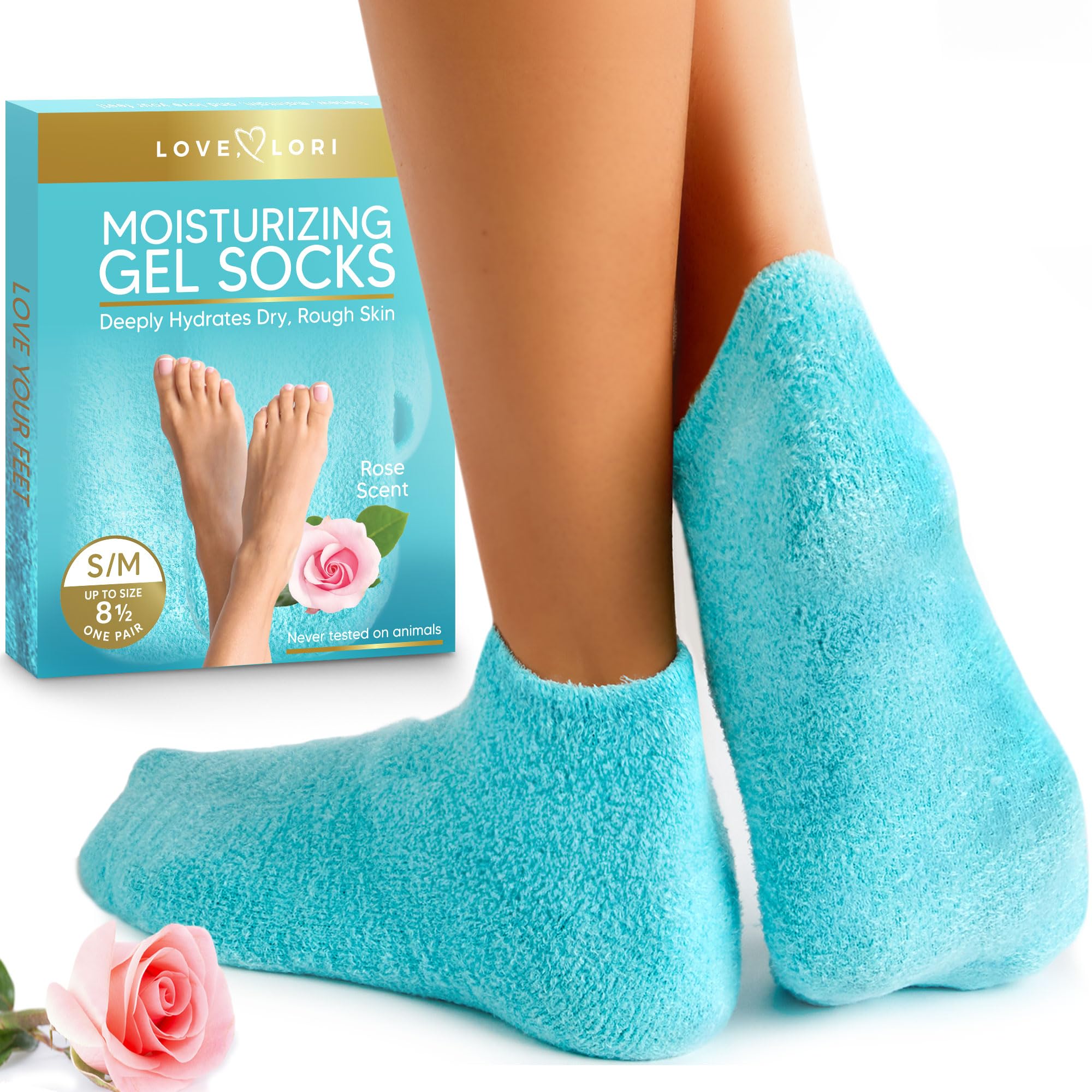 LOVE, LORI Premium Quality Moisturizing Socks - Silicone Socks for Dry Feet Treatment (Up to Size 8.5) Gifts for Women, Gel Socks