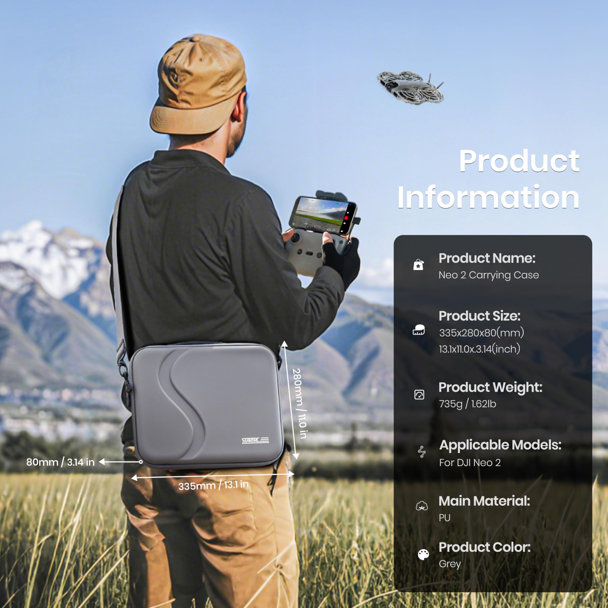 STARTRC Neo 2 Tasche,Tragbar PU Case für DJI Neo 2 Fly More Combo Zubehör, Tragetasche für DJI Neo 2 Drohne Compatible with RC-N3/N Controller, Neo 2 Akku,Zweiwege-Ladestation
