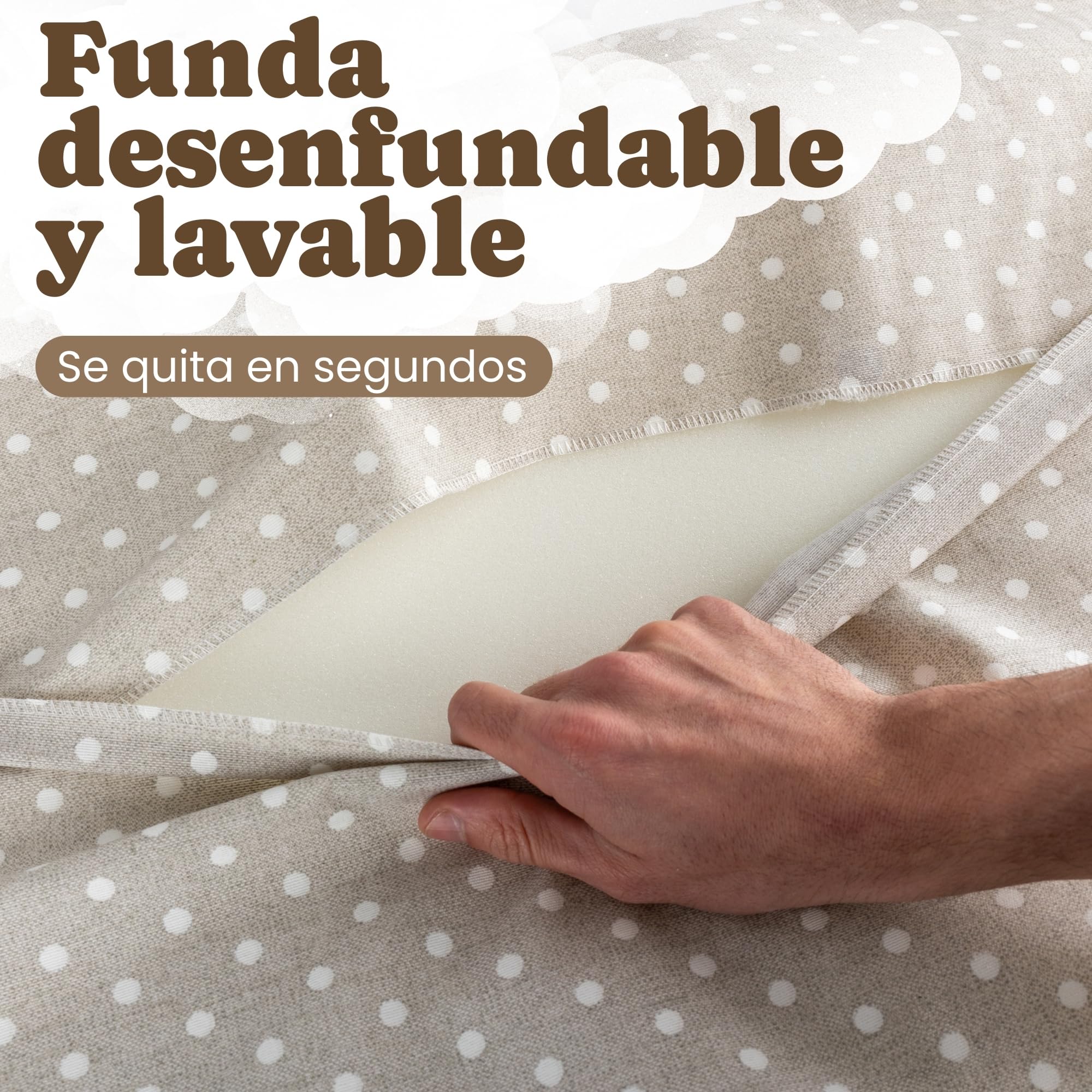 Funny Baby | Colchoneta Cambiador Bebé Impermeable 48x70 cm – Espuma Acolchada con Bordes Elevados, Funda Lavable y Toalla de Rizo – Cambiador para Cómoda Diseño Topos