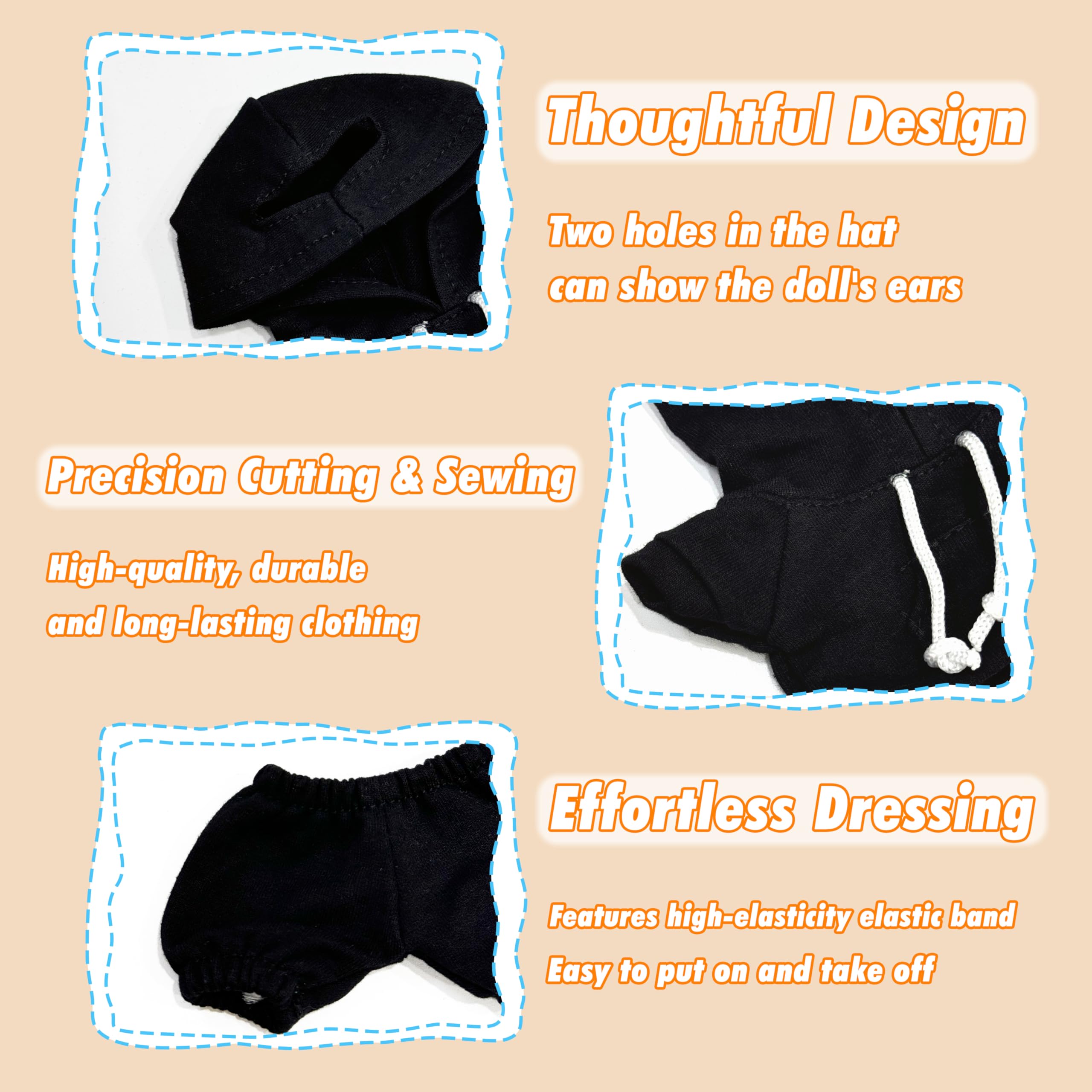 Conjunto de ropa de muñecas de 6.7 in para muñeca - Conjunto de ropa con capucha de estilo casual para disfraz de muñeca, conjunto negro 5