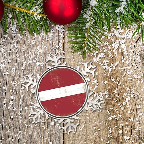 Miniatura 6 de Decoraciones de Navidad de peltre, bandera retro de Letonia, bandera nacional, copo de nieve de metal, adorno de Navidad para colgante de árbol de