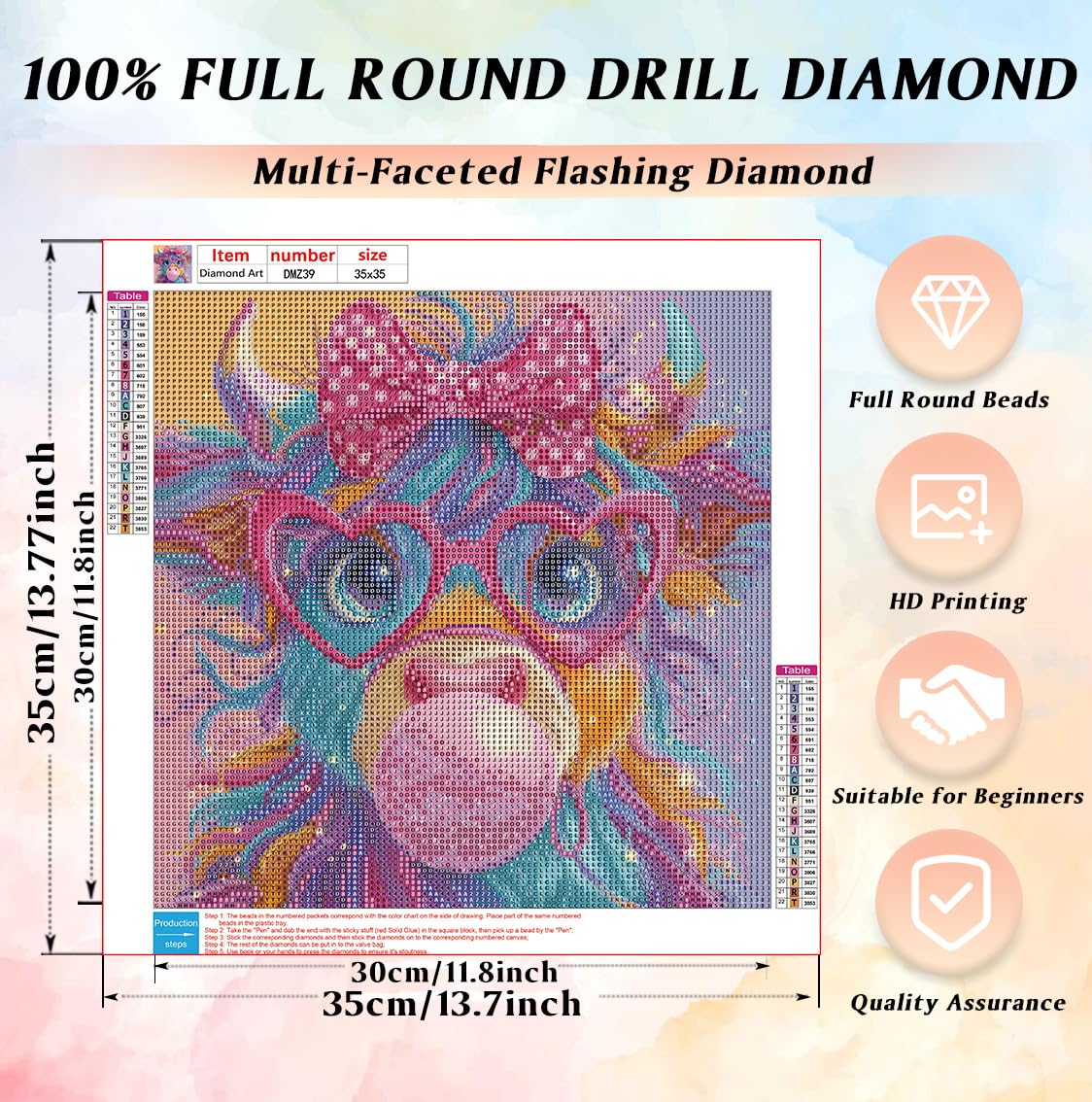 CRZMODE Kits de arte de diamantes de vaca para adultos, kits de pintura de diamantes de vaca para adultos principiantes, 5D redondo de taladro completo, pintura artística de gemas por Diamonds Dots