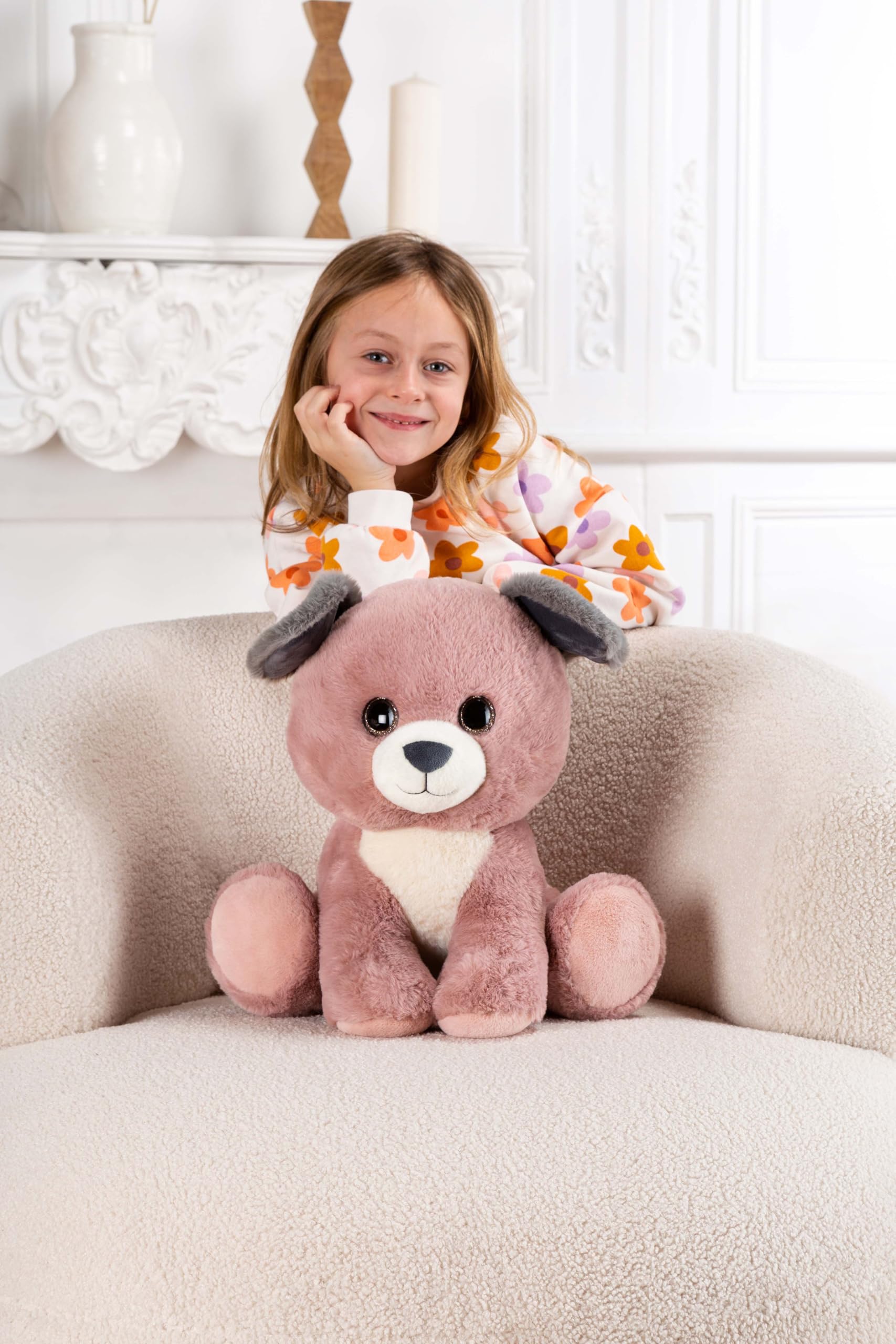 Gipsy Toys Puppy Eyes Pluszowe zwierzątko Pies, 40 cm, pudrowy róż i szary