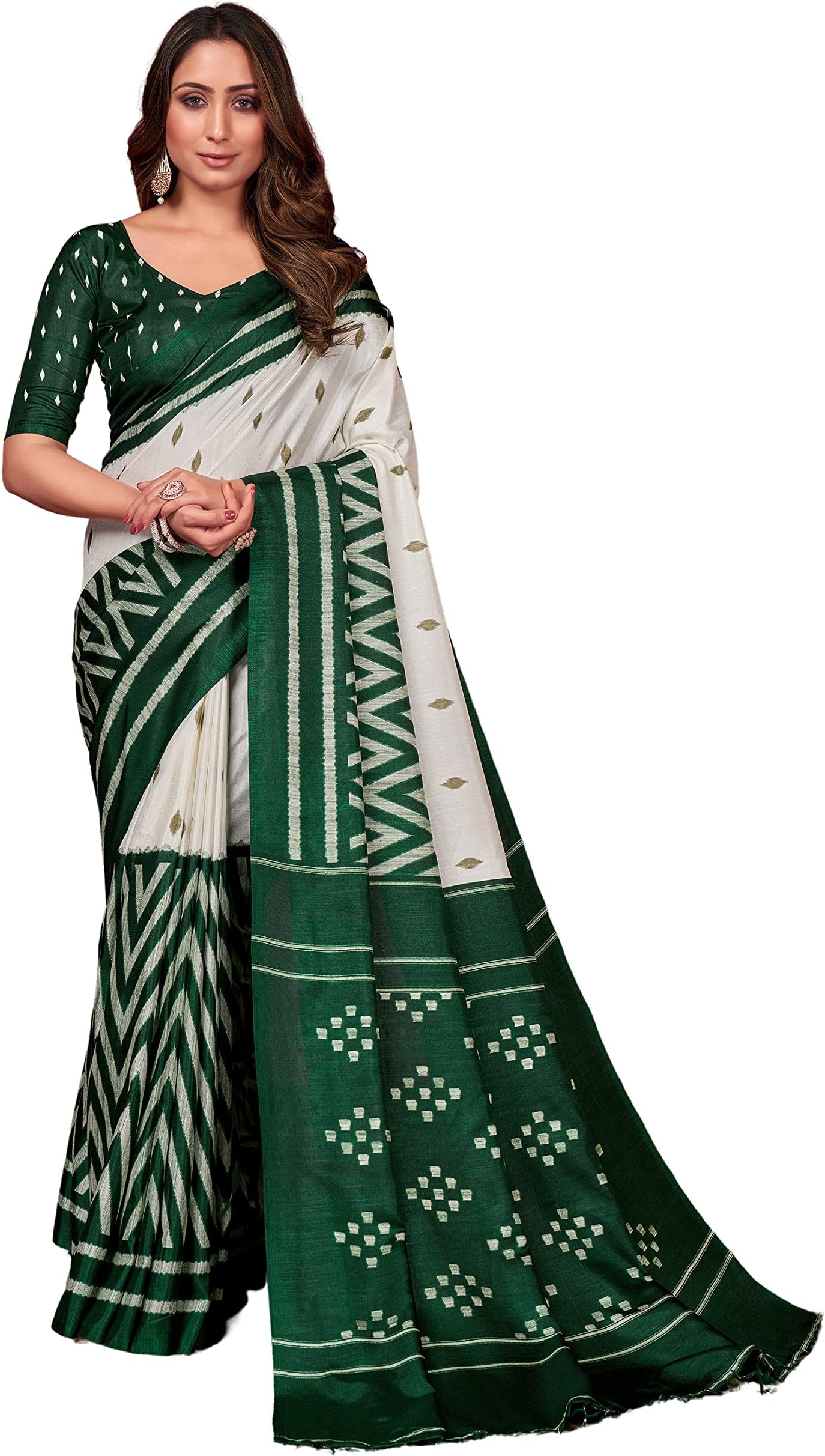 Elina fashionSaree For Women Cotton Art Silk Sarees for Indian Wedding Gift, Sari and Unstitched Blouse piece