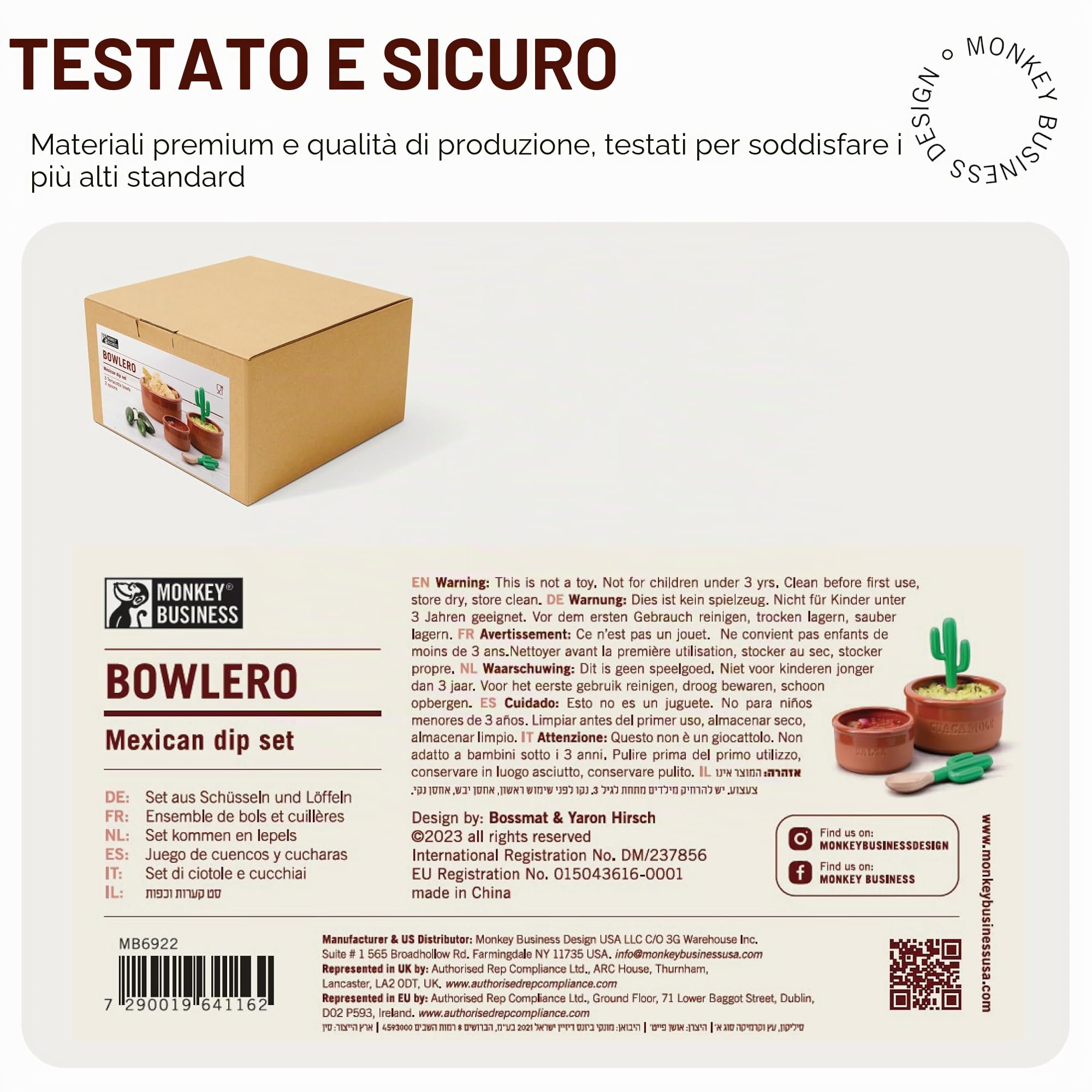 Monkey Business Bowlero - Set di Ciotole per Immersione in Terracotta, Porta Salse e Piatti Fondi per Brodo con 3 Ciotole da Brodo e 2 Cucchiai per Immersione, Ideali per Cucina e Servizio delle Salse