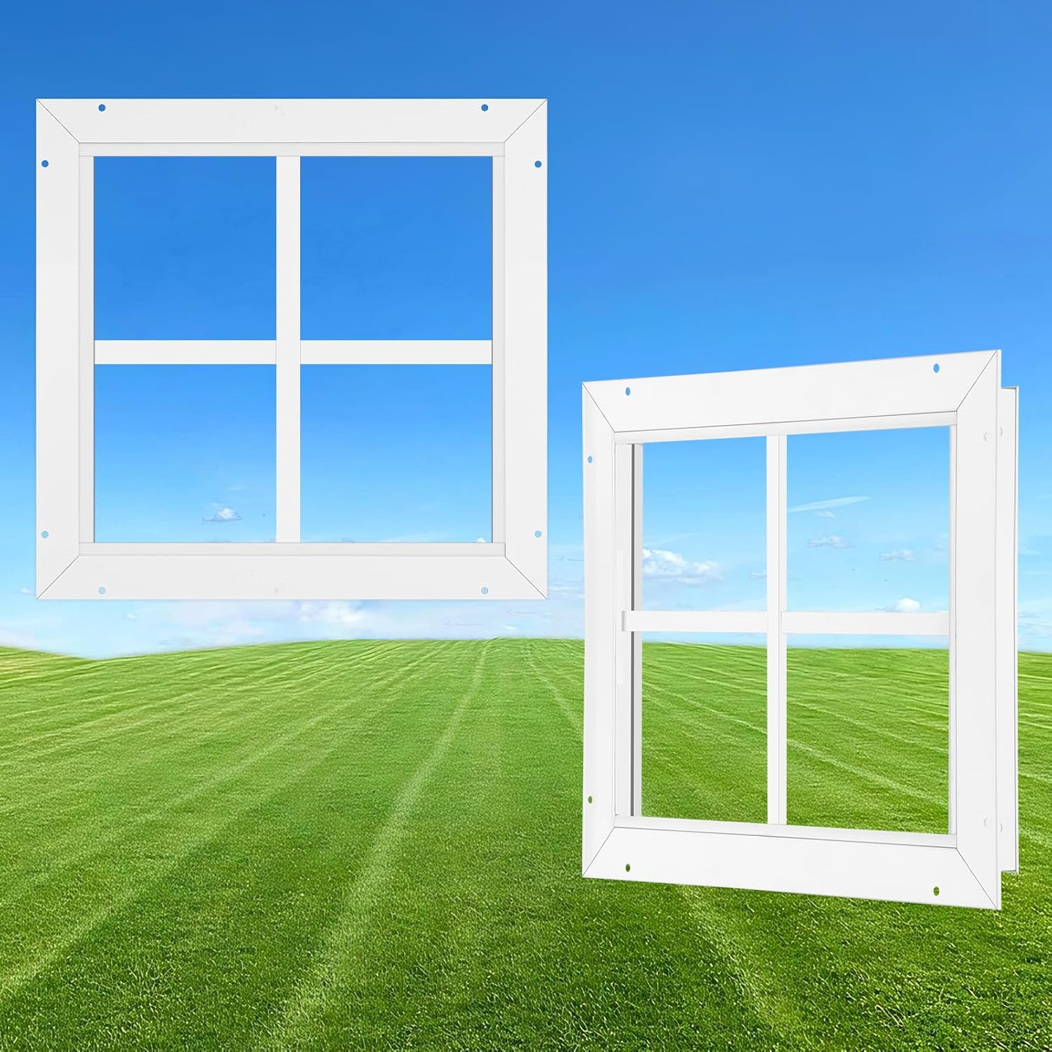 12”×12” Shed Window 2 Pack, Flush Mount Window with Clear Tempered Glass, Household Metal Window, Small Window for Shed Replacement Barn Garage Basement Greenhouse Poultry Pet Cabin Treehouse 12'' × 12''