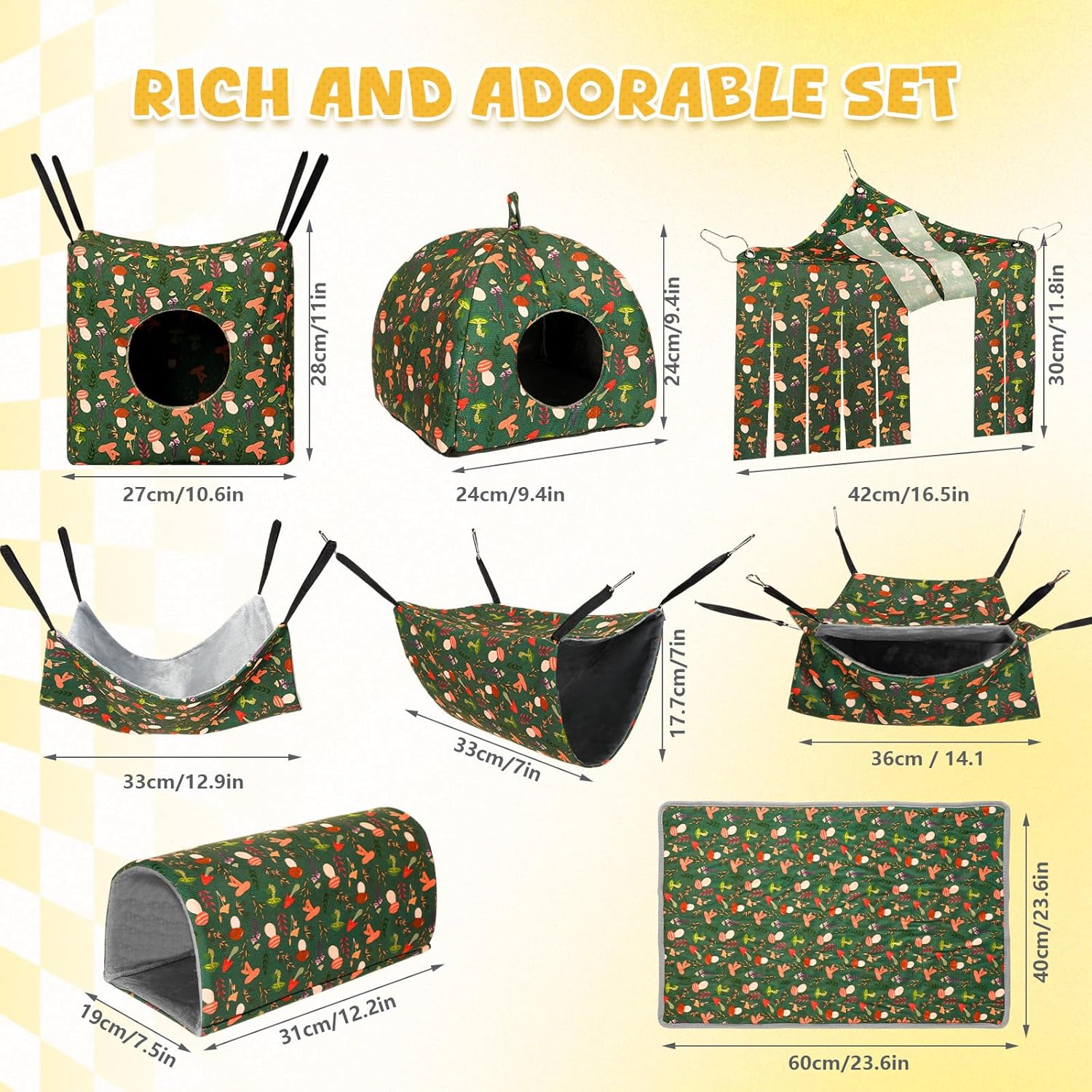 Geelin 8 in 1 Ferret Hammock Set Ferrets Cage Accessories Rat Chinchilla Guinea Pig Hideout Washable Soft Hamster Toys Hanging Tunnels Mats Curtains for Christmas Small Animals Pet Bunny Gifts 1 81+THWERUzL. AC SL1500