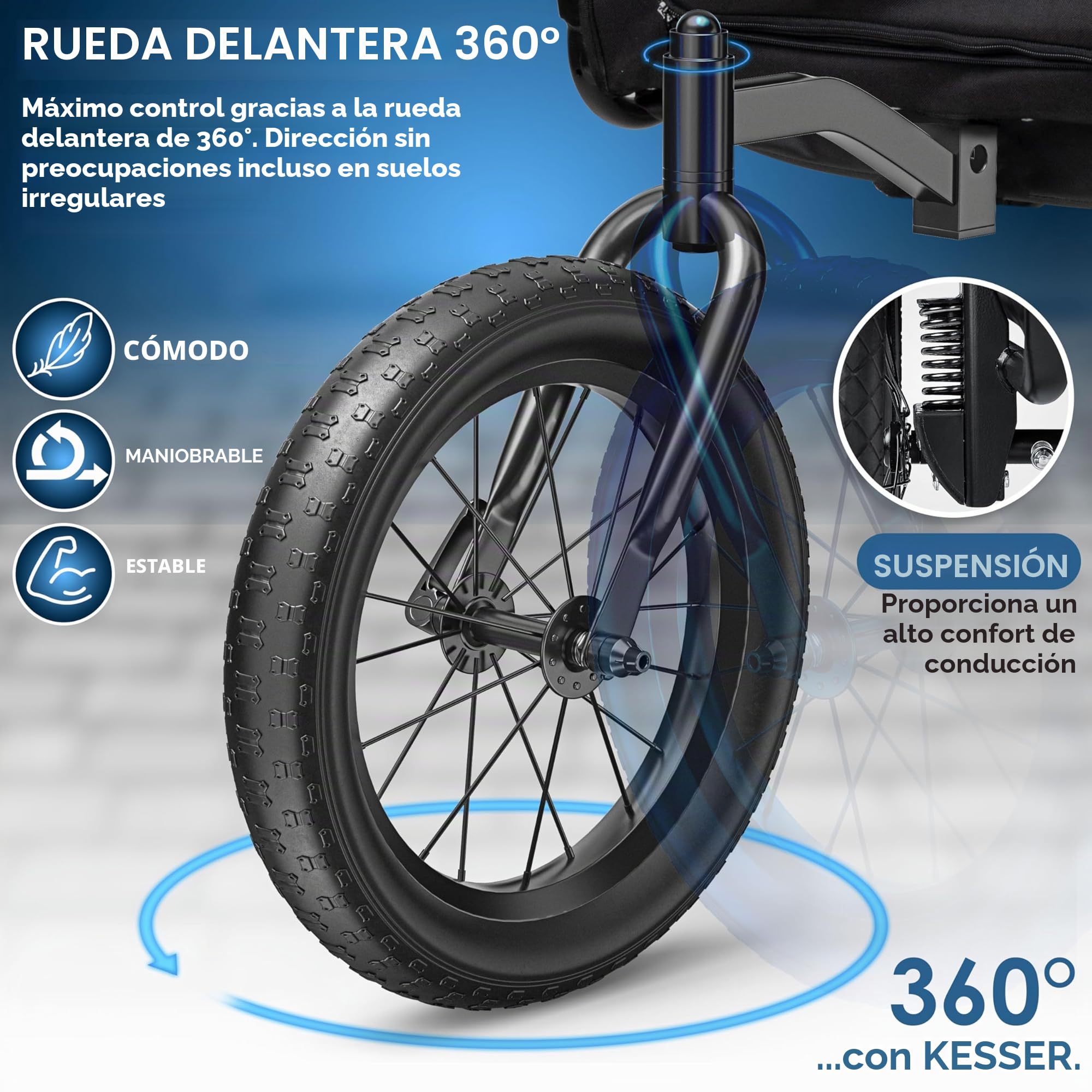 KESSER® Remolque para Perros 3-en-1 Buggy & Jogger Remolque para Bicicletas Grande Aprox. 240 litros de Volumen, montado sobre muelles, Material: Lona Oxford 600D, Carga máxima: 40 kg