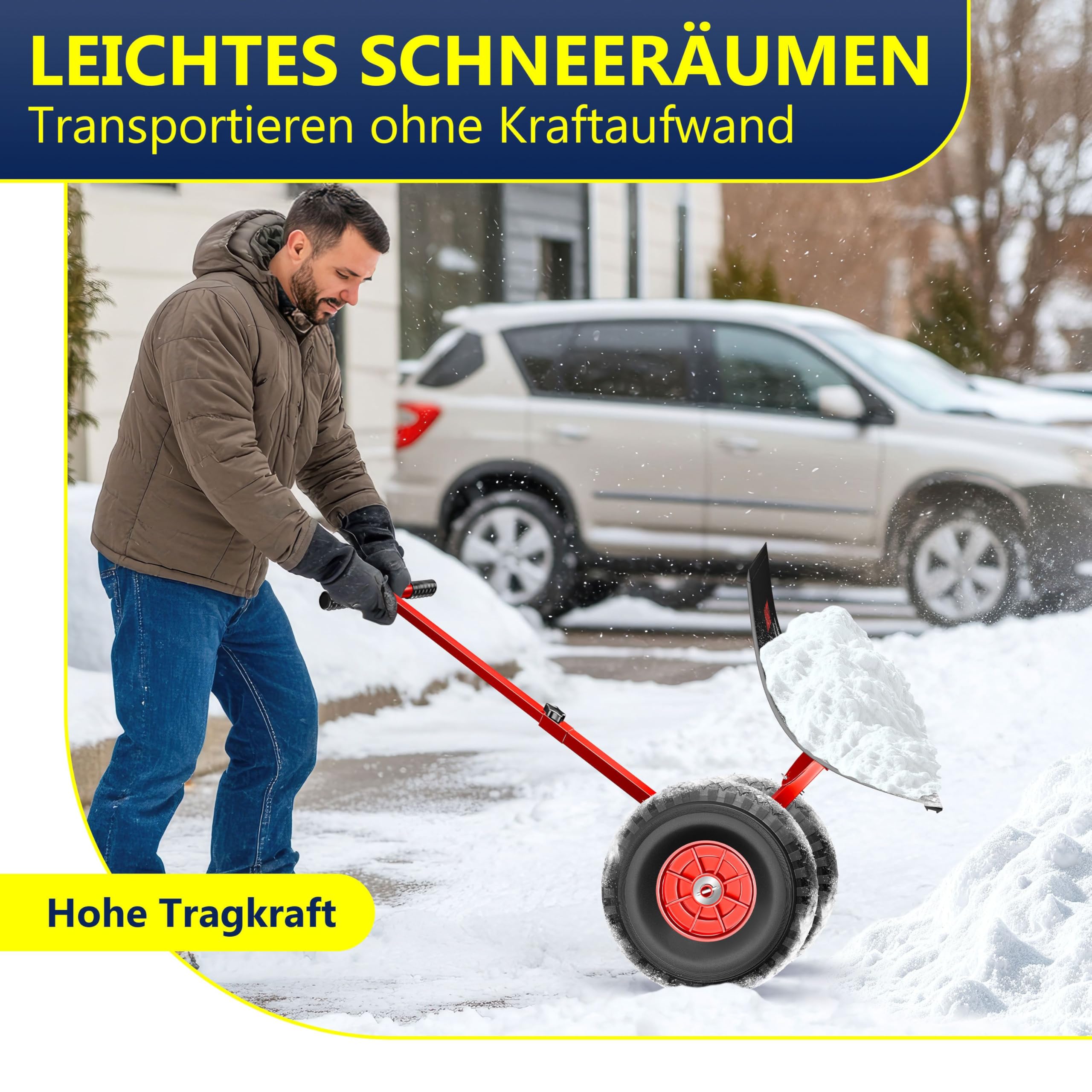 MASKO® Pala da neve su ruote regolabile in altezza – 5 posizioni, non danneggia la schiena, 75 cm, 42 cm
