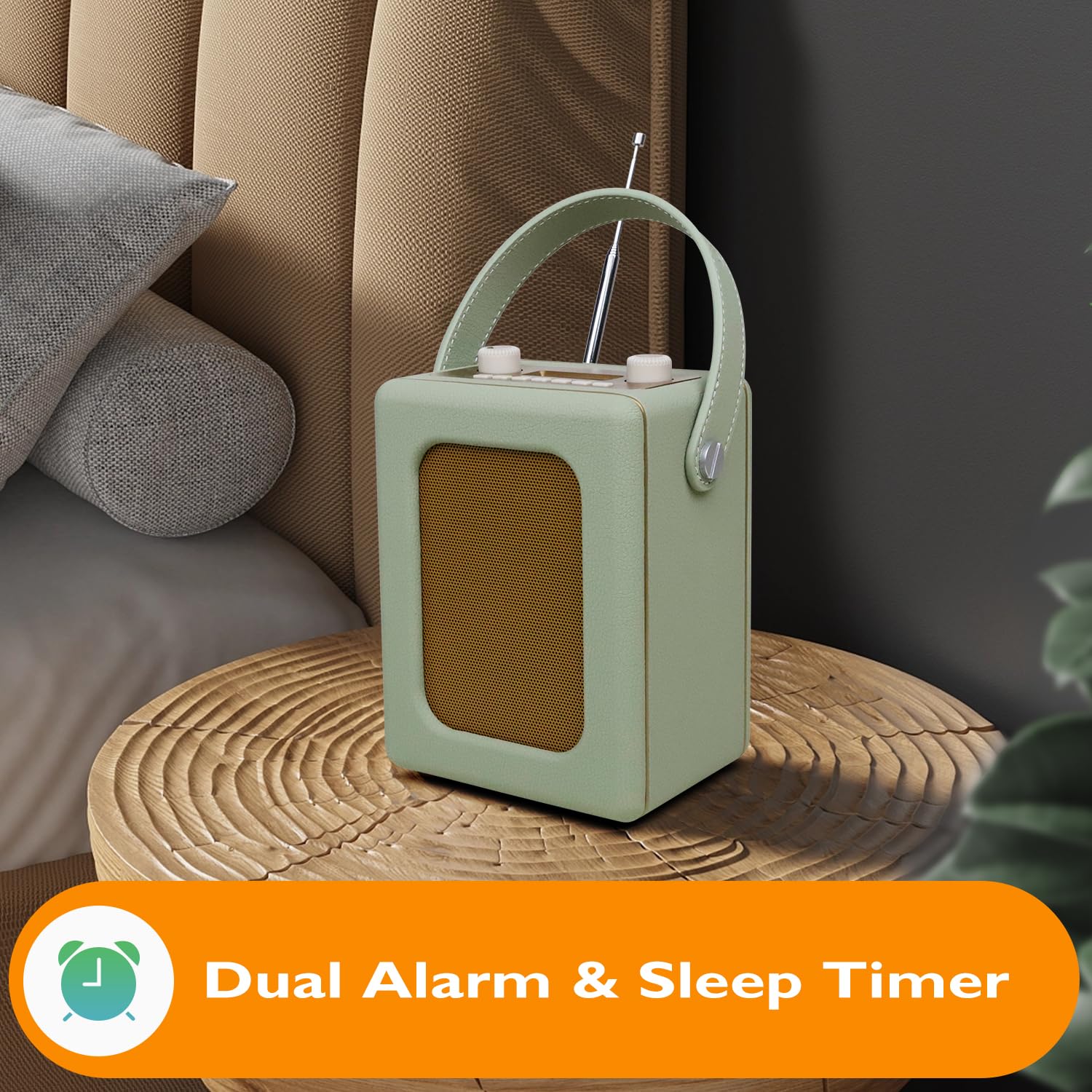 LEMEGA CR9 Tragbares Retro DAB Radio（DAB+, UKW,Bluetooth5.3, 60 Voreinstellungen,Wecker, 2 Weckzeiten, Sleeptimer,Kopfhöreranschluss,Holzetui, Lederoberfläche, Tragegriff）Digitalradio,küchenradio,Grün