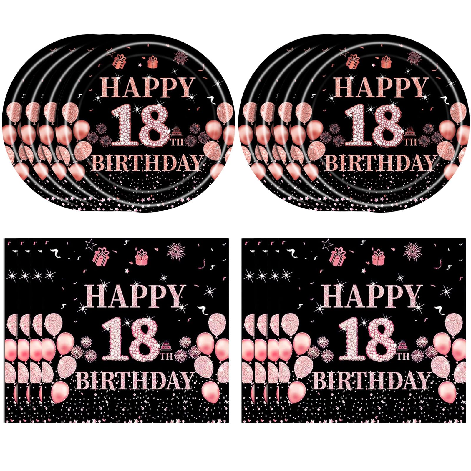 Juhap 18th Birthday Decorations for Girls Rose Gold Happy 18 Birthday Party Supplies for Her Including 20 Plates 20 Napkins 18 Year Old Girl Birth