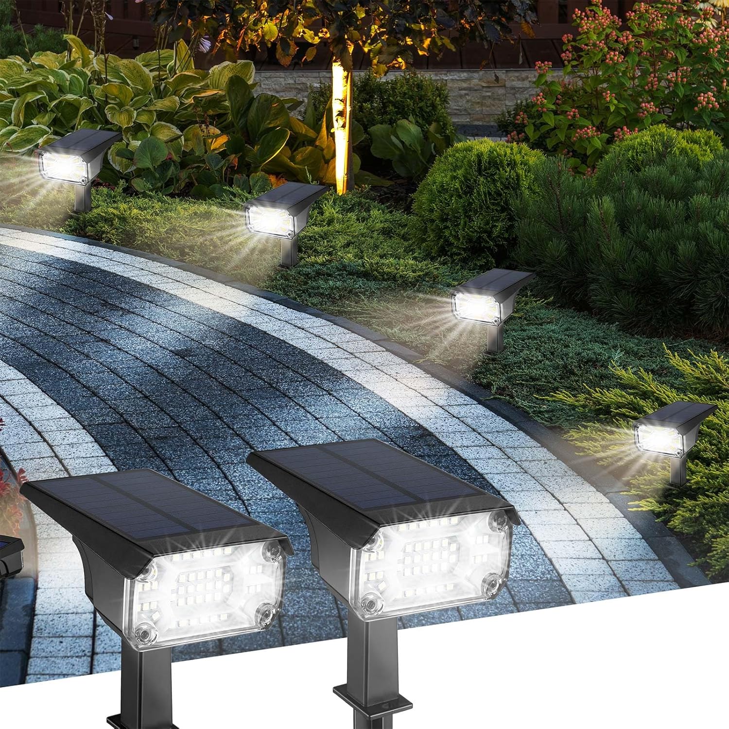 Kingsyard Solar Lights Outdoor Waterproof IP68, 47 LEDs 3 Lighting Modes USB & Solar Powered Garden Yard Pathway Spot Lights for Outside Landscape, Auto On/Off, 2 Pack(Cool White)