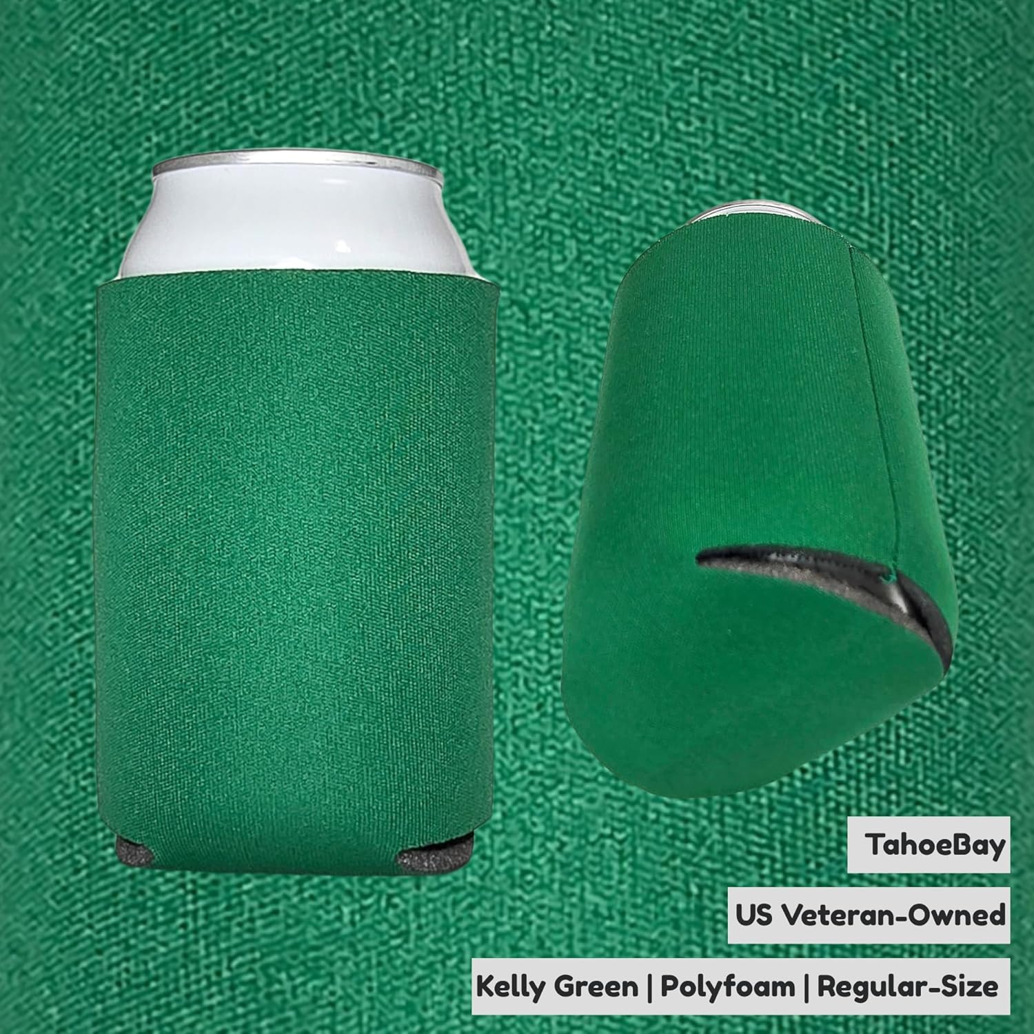 TahoeBay Blank Beer Can Cooler Sleeves (25-Pack) Bulk Sublimation Blanks for Vinyl Plain Soft Foam Can Sleeves Coolers for Soda Cans & Bottles Black, White, Assorted Solid Color (Kelly Green) - Image 2