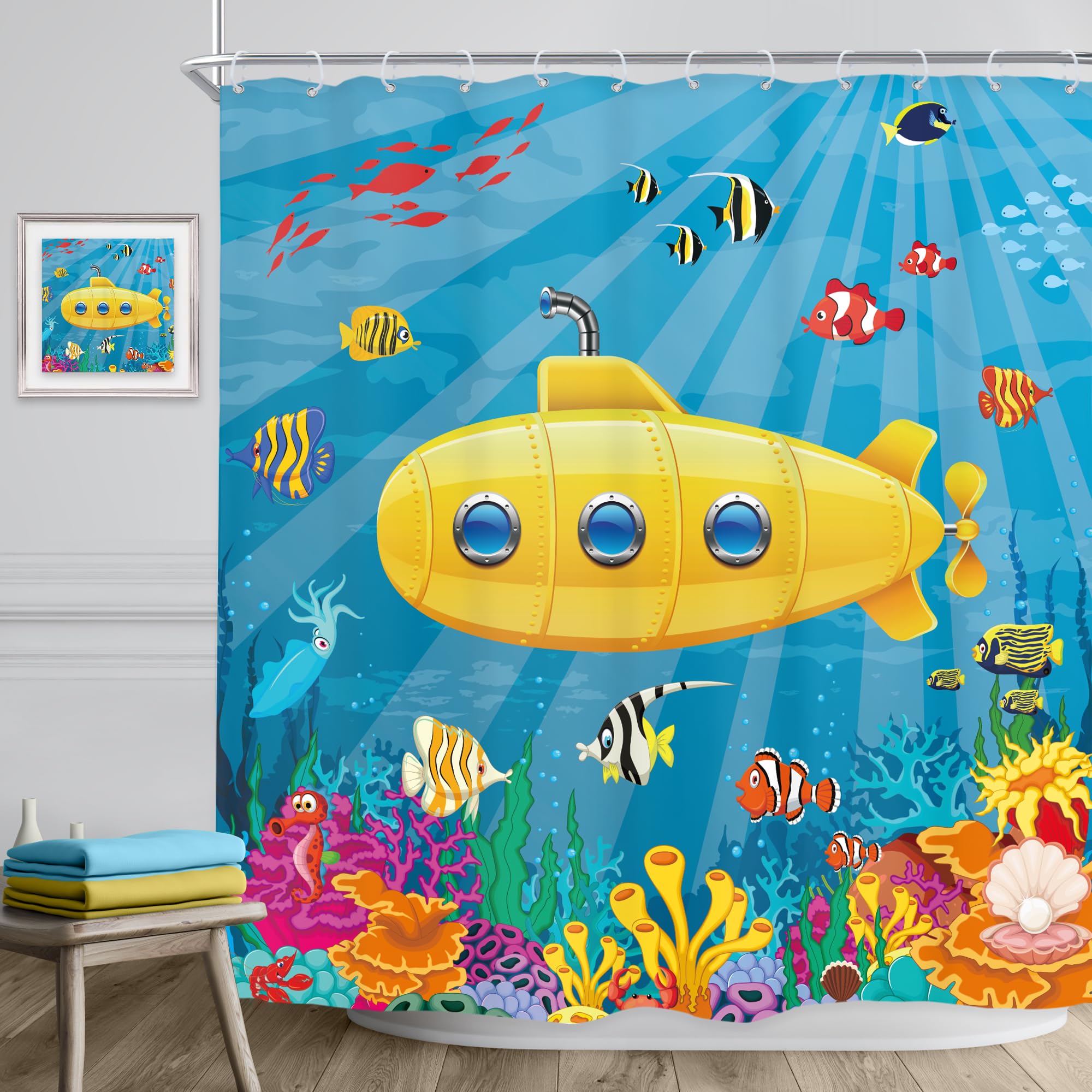 Kids Beach Shower Curtain Hello Summer Shower Curtain - 72x72 Inch Blue  Ocean Theme With Starfish For Kids Bathroom Decor Toddler Girl Shower  Curtain, image size:2000x2000