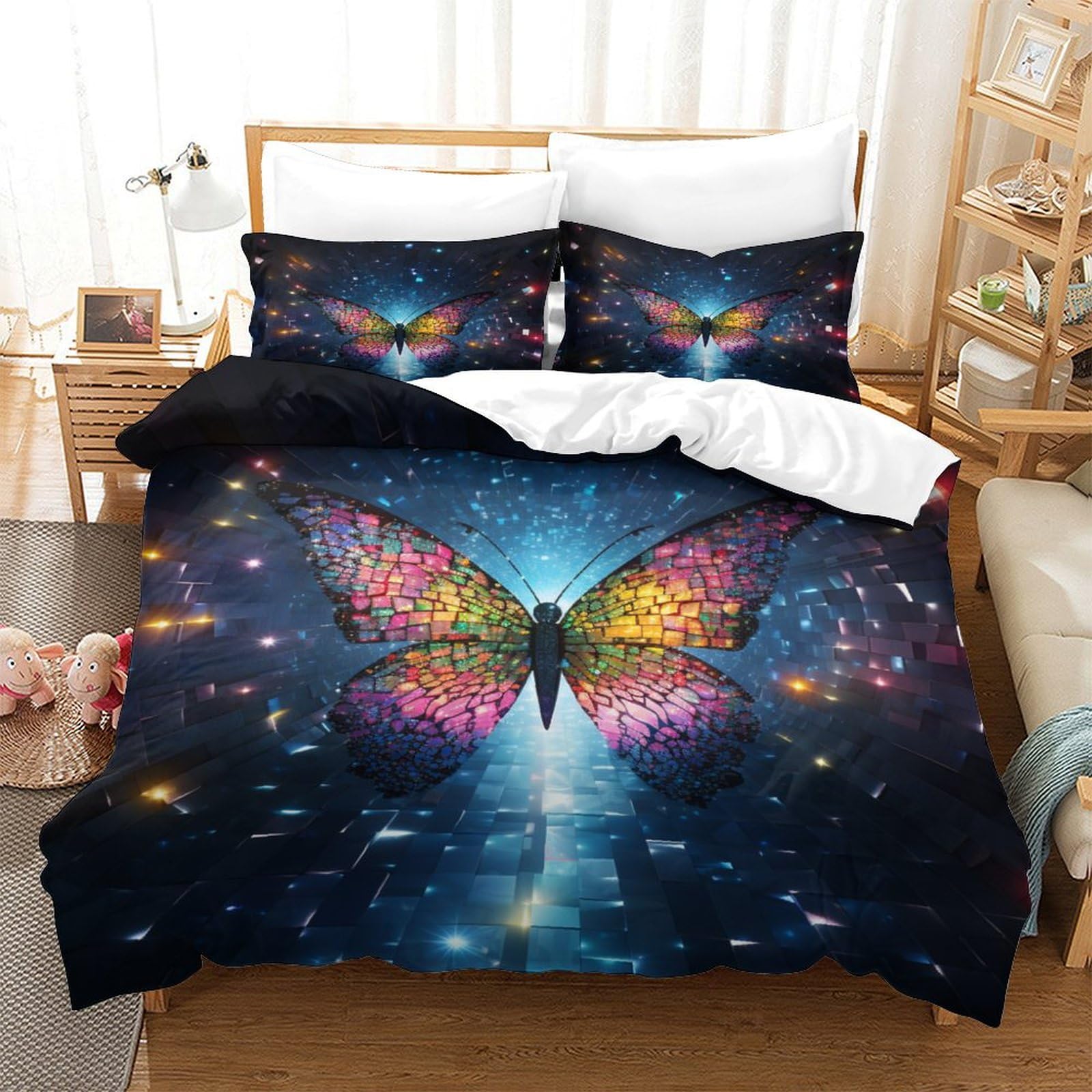 Housse de couette papillon parure de lit 3 pièces pour une chambre cocooning et élégante