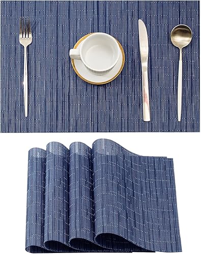 Miniatura 77 de Leetaltree - Juego de 6 manteles individuales, resistentes al calor, antideslizantes, para mesa de comedor, lavables, duraderos, tejido de PVC Azul