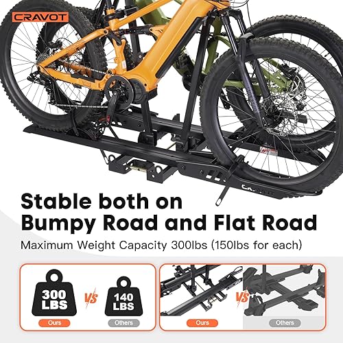 Miniatura 3 de Portabicicletas plegables de capacidad de 300 libras para enganche de remolque, portabicicletas eléctricas pesadas para 2 bicicletas eléctricas,