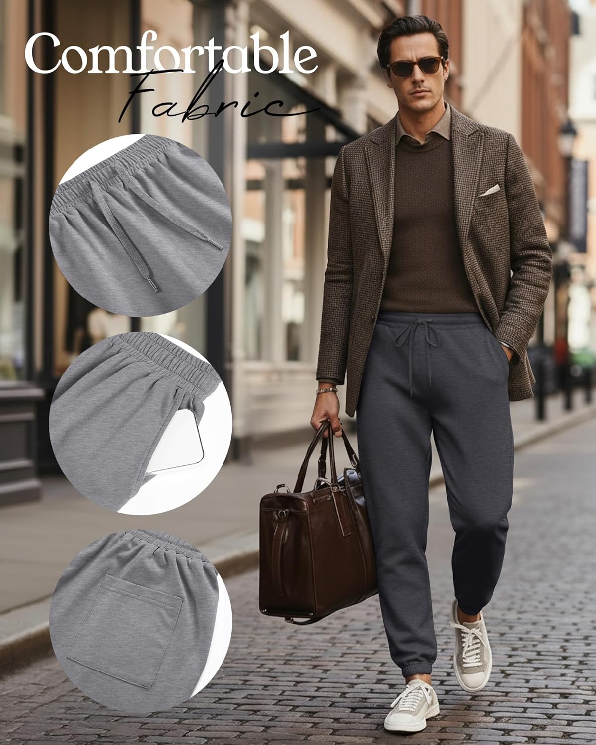 3 Pack Men's Big and Tall Joggers Lounge Sweatpants Athletic Gym Pants with Pockets Workout Drawstring Jogger Pant - Image 4