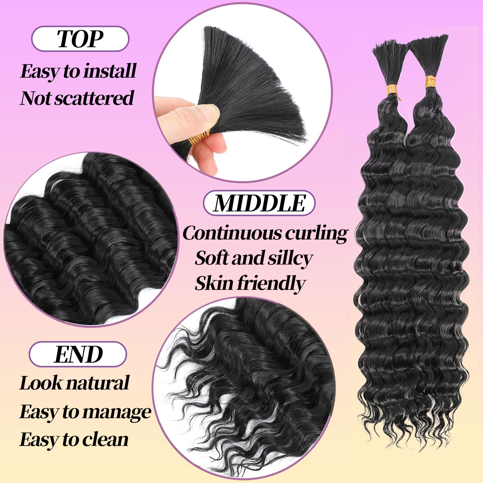 YYQXZG Deep Wave Bulk Hair for Braiding 18 Inch Water Wave Curly Hair Bulk Deep Wave Braiding Hair Extensions for Boho Braids (1B# - Image 3