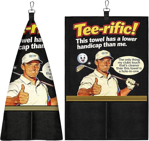 Funny Golf Towel with Two Golf Club Cleaning Bag and Ball Cleaner Pouch, 24"x16"