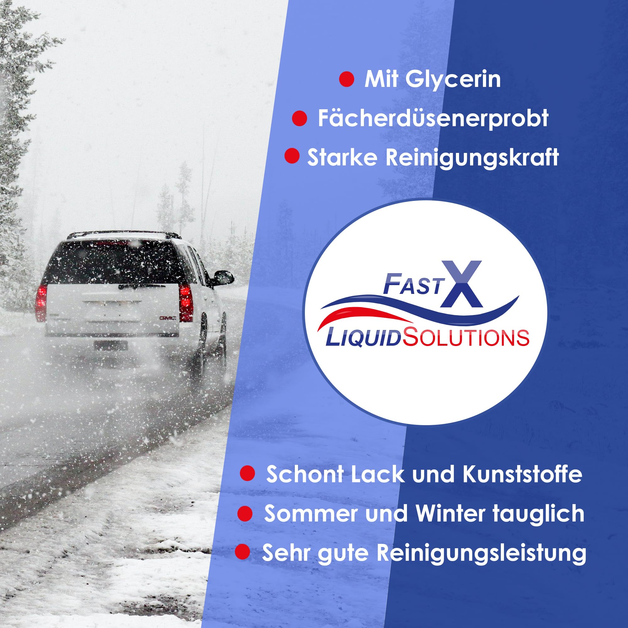 FAST X Scheibenfrostschutz/Scheibenwischwasser für Auto/LKW– 5 Liter Kanister– Winter und Sommer – Schutz bis -30°C (5 Liter) (4x5 Liter)