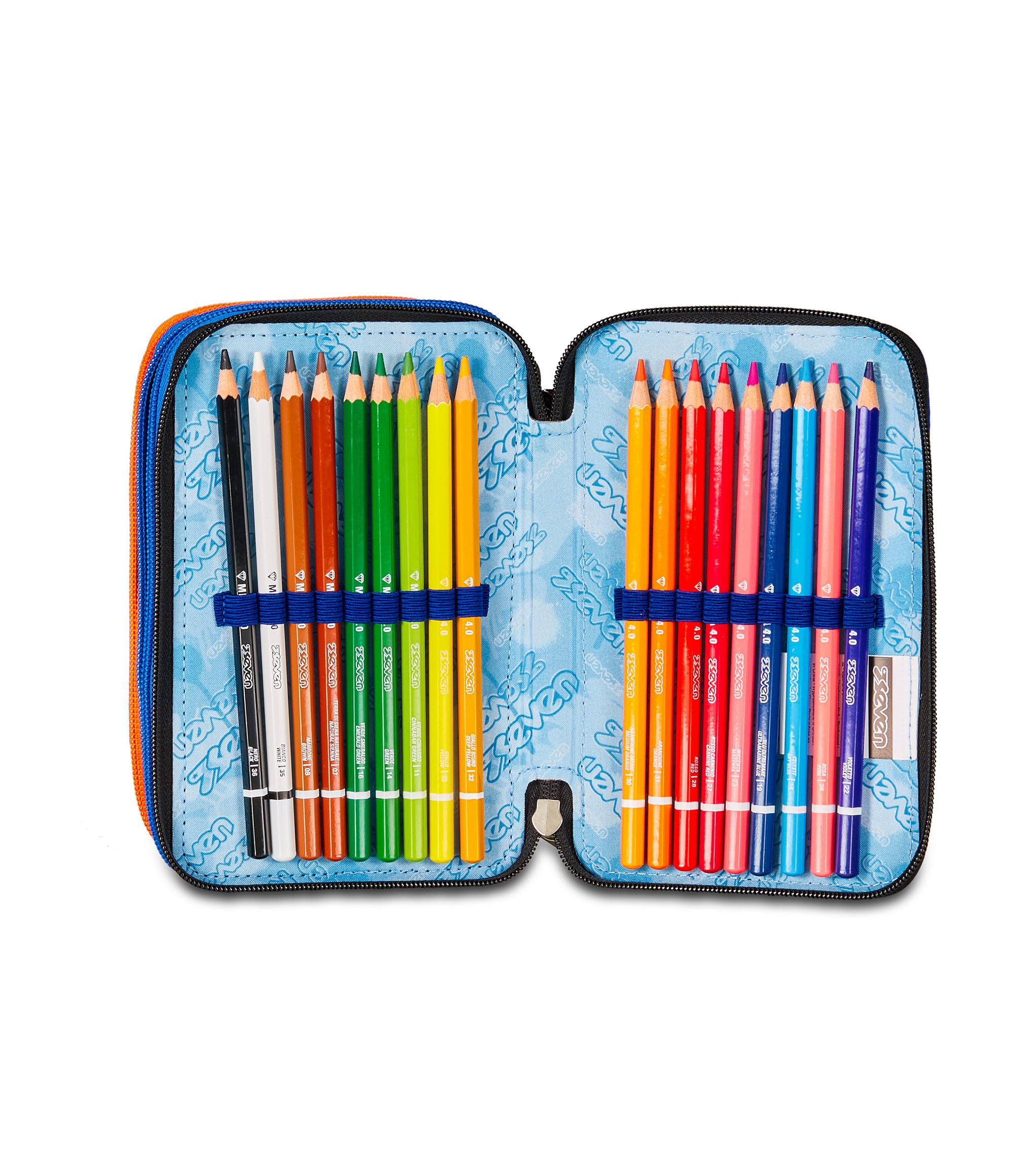 Seven Astuccio Scuola 3 Zip, Reflex Blue, Shadefull Boy, Portapenne Triplo Scomparto Completo Di Penne, Matite, Colori, Accessori Zaino, Elementari, Medie, Superiori, Ragazzo Ragazza