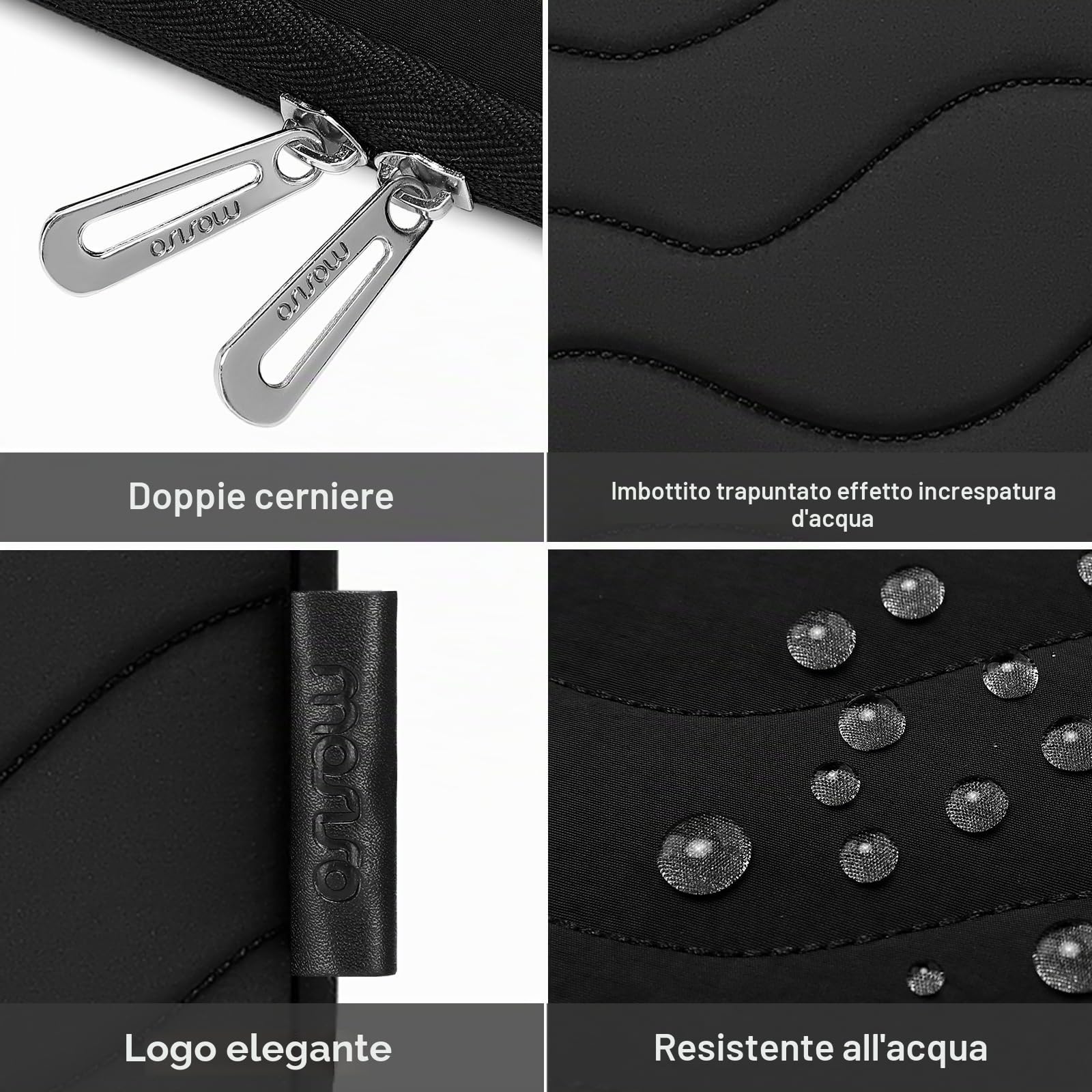 MOSISO 13.3 pollici Custodia Laptop Portatile Trasporto,13-14 pollici | Compatibile con MacBook Air 13 13.6/Pro 13/14,HP Dell Lenovo,Borsa Computer Trapuntata Water Ripple con Custodia Piccola,Nero