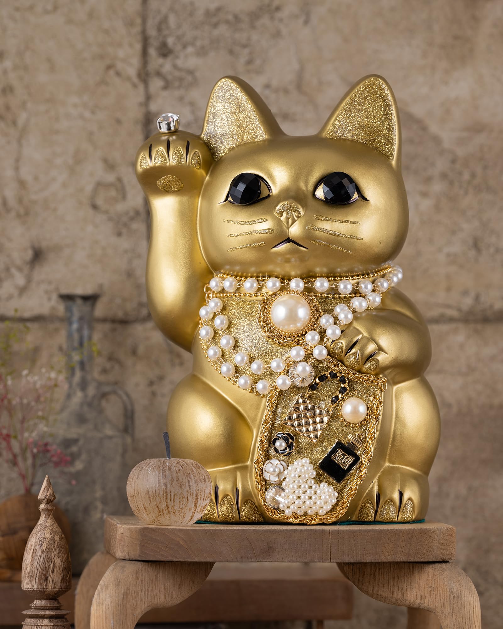 Amazon.co.jp: ご縁猫 ココニャネル(L-SIZE 金 Gold）右手あげ/陶器 