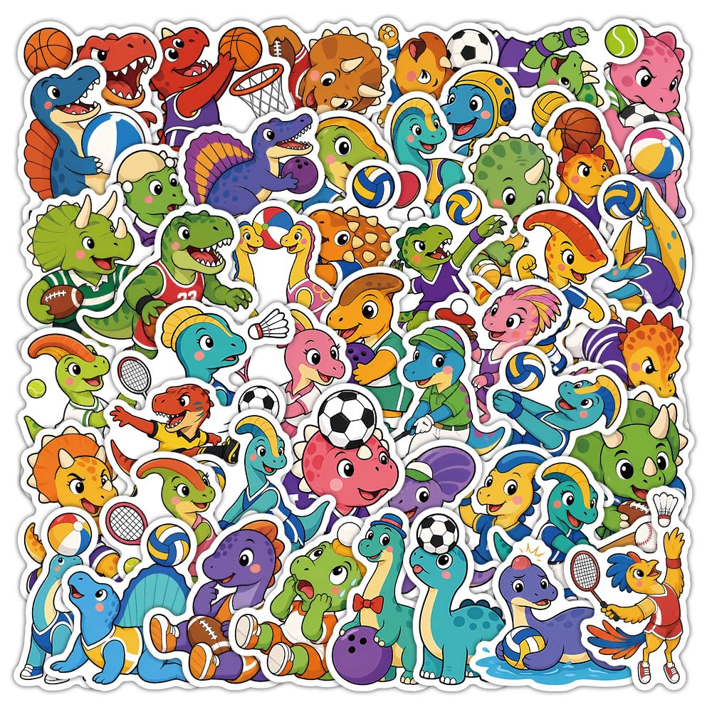 Pack of 50 Sport Dinosaur Vinyl Stickers Waterproof Self-Adhesive