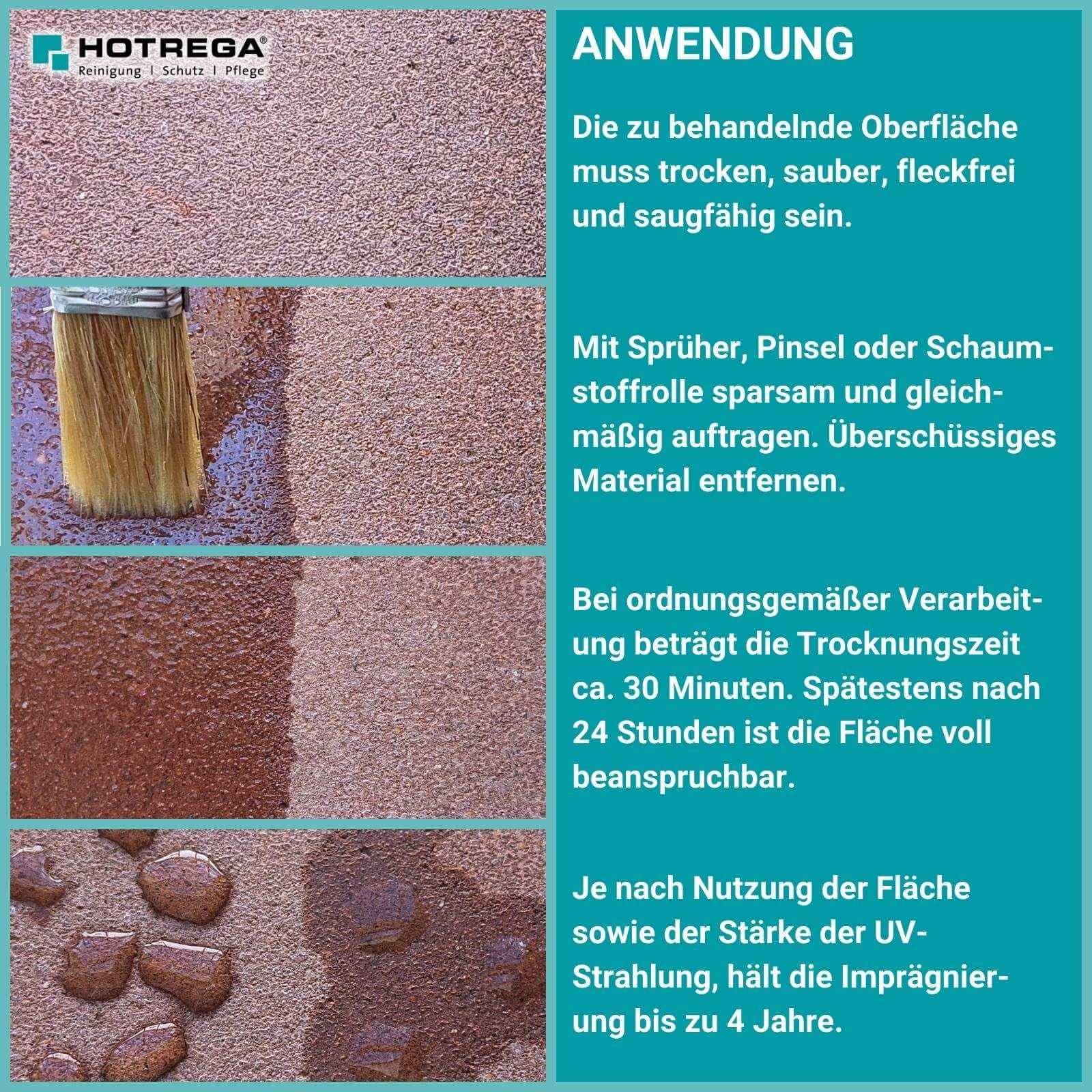 HOTREGA Stein-Imprägnierung 2x 1 L | Schutz für Naturstein & Kunststein | Transparente Versiegelung gegen Wasser, Öl & Schmutz | Atmungsaktiv | Ideal auf Feinsteinzeug | Für Innen & Außen