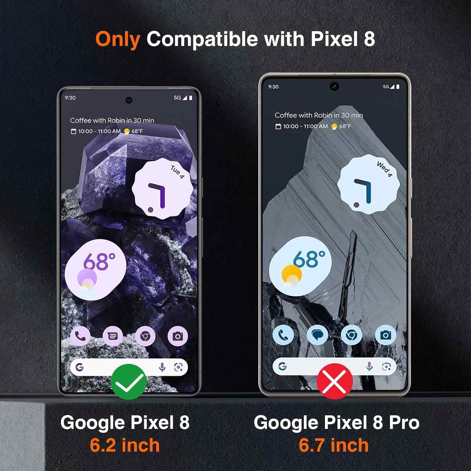 3 Pezzi, Vetro Temperato per Google Pixel 8, Pellicola Prottetiva