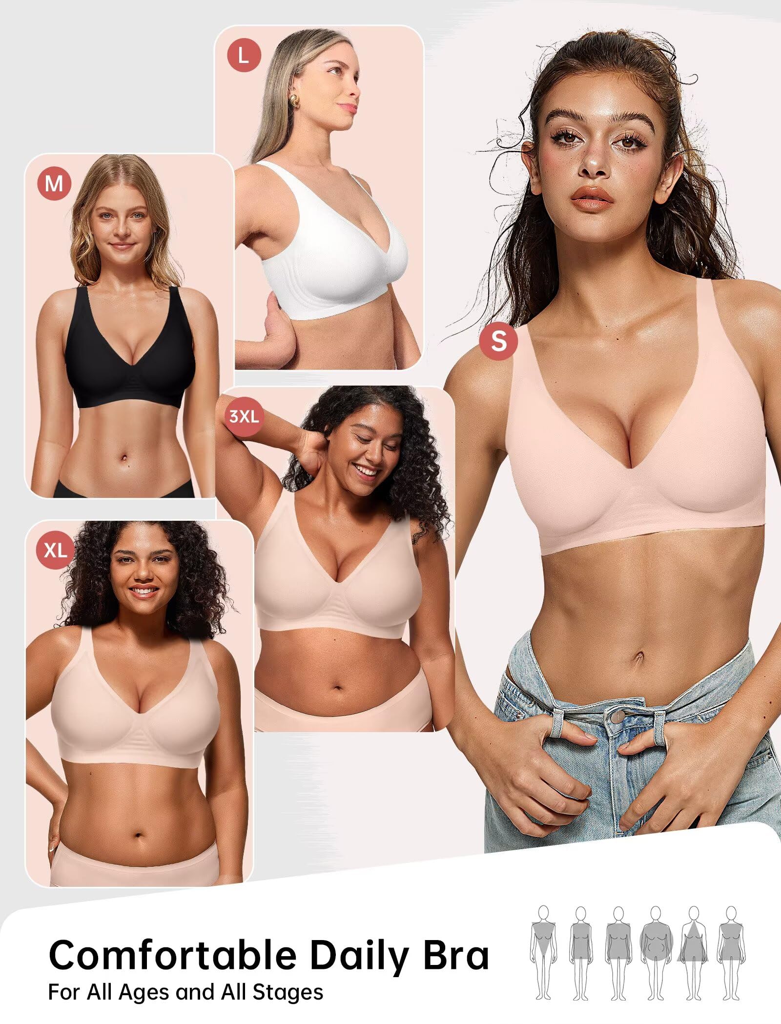 Vertvie Jelly - Sujetadores inalámbricos para mujer, sin costuras, push up, sin aros, de cobertura completa