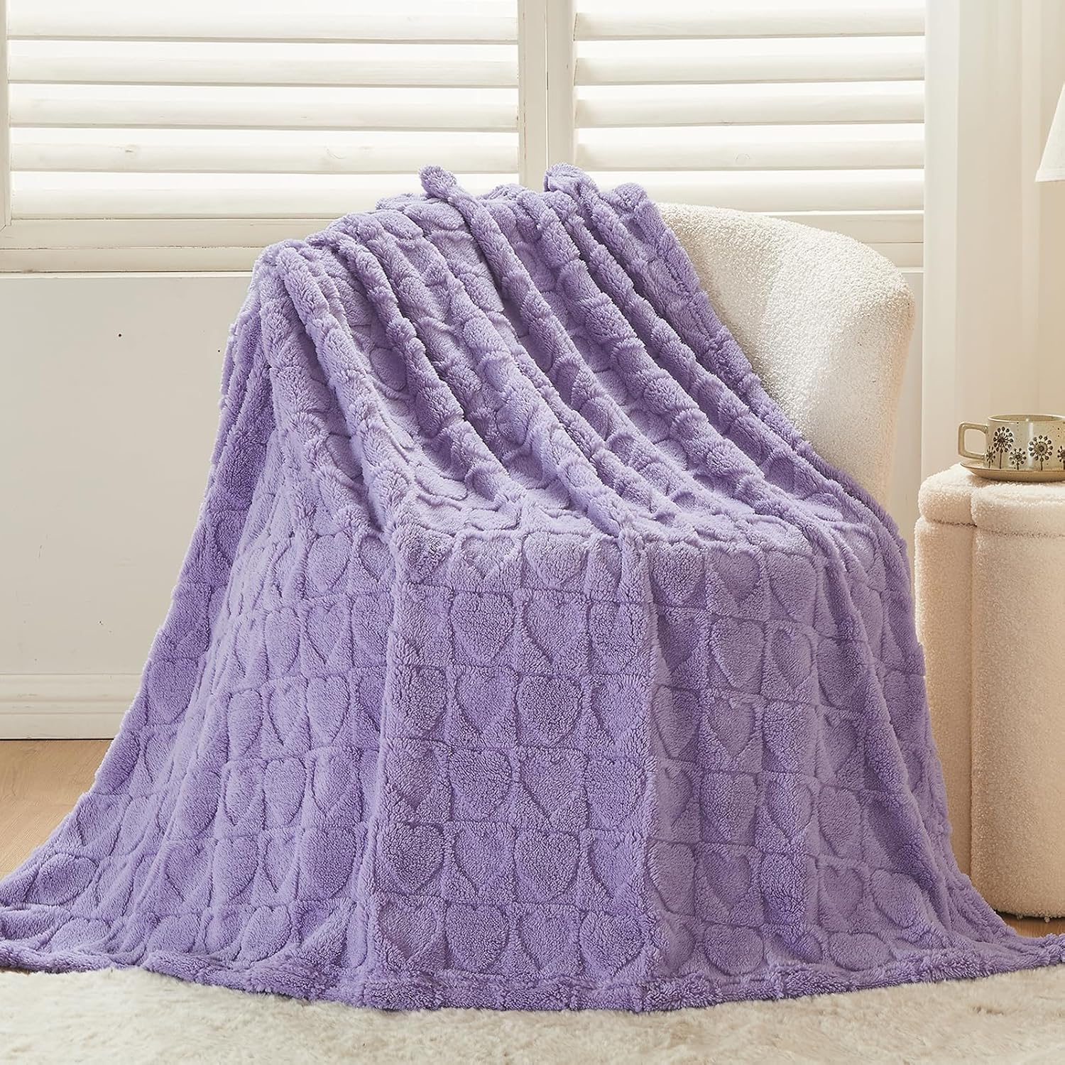 NEWCOSPLAY Super Soft King Blanket Lavender Love Premium Silky Flannel Fleece 3D Heart Checkered Lightweight Bed Blanket All Season Use (Lavender Love, King(90"x110")) - Image 9