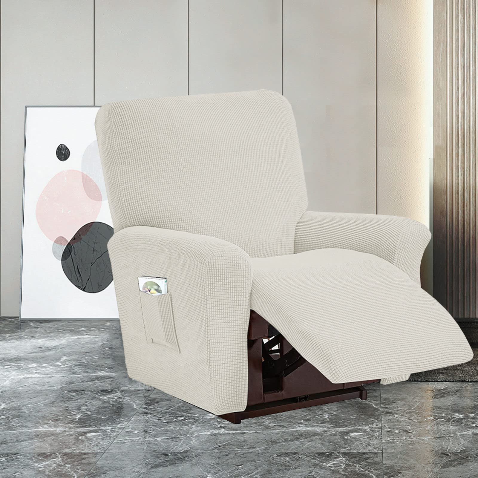 FANSU Copripoltrona Relax Reclinabile Elasticizzato, 1 Posto Tinta Unita Jacquard Copripoltrona Reclinabile Elettrica Coprisedile con Tasche, Universale Fodere per Poltrona Relax (Rosa