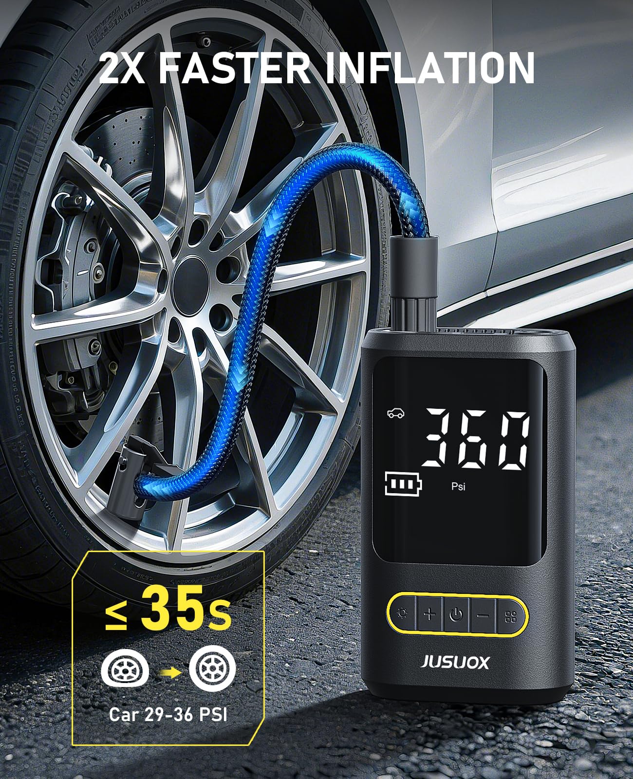 Tire Inflator Portable Air Compressor Electric Bike Pump with Digital Pressure Gauge 150 PSI Cordless Air Pump for — view 2