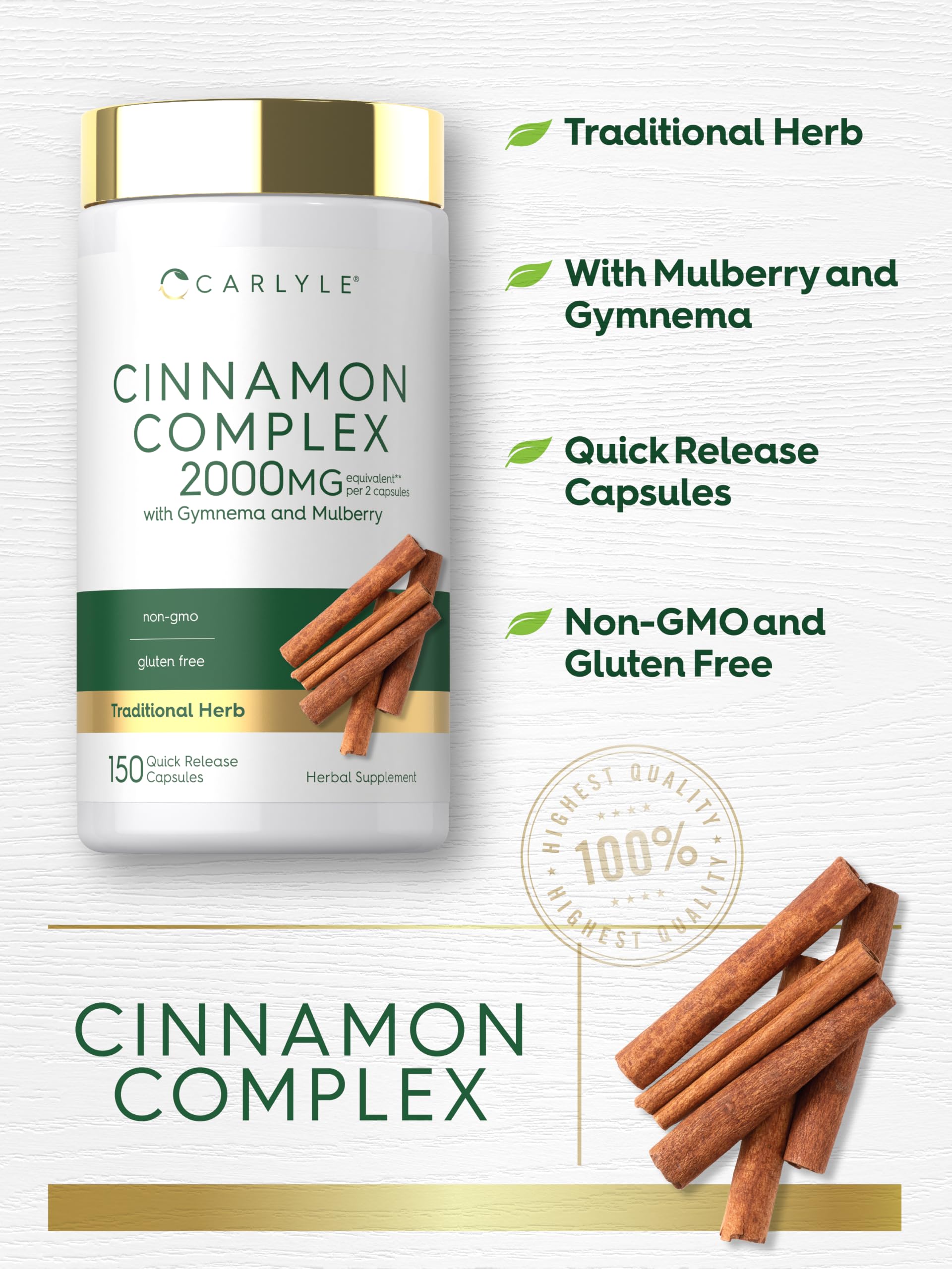 Carlyle Ceylon Cinnamon Complex with Gymnema and Mulberry | 150 Capsules — Amazon image 4