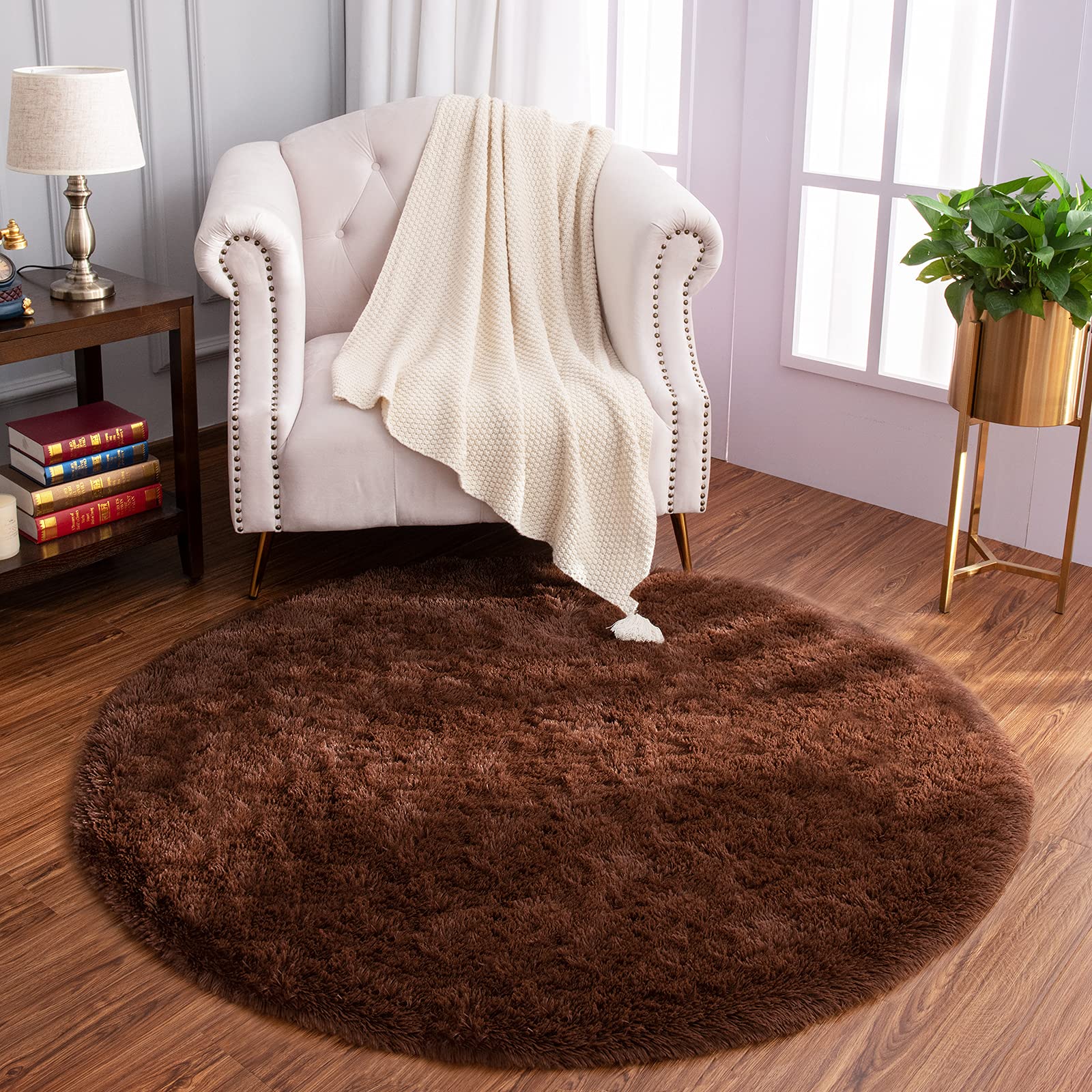 LOCHAS Luxury Round Fluffy Area Rugs for Bedroom Kids Girls Room Nursery, Super Soft Circle Rug, Cute Shaggy Carpet for Children Living Room, 4x4 Feet