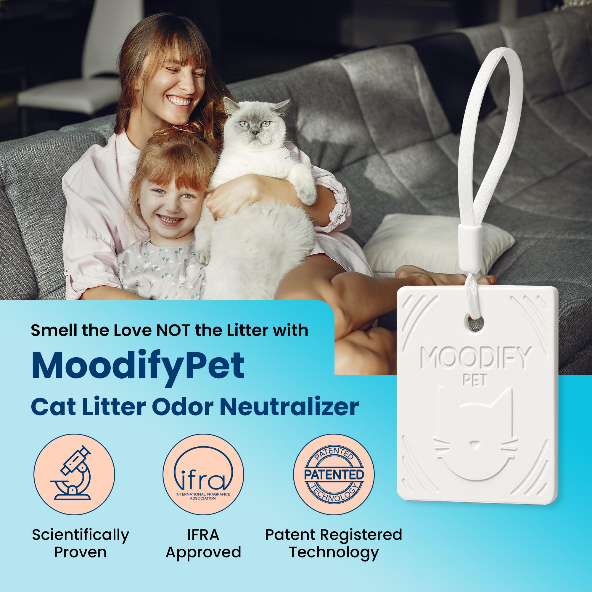 MoodifyPet Lot de 4 éliminateurs d'odeurs de litière pour chat pour la maison, absorbeur d'odeurs à suspendre avec technologie brevetée ScentScreen - Éliminateur de parfum pour chat, dure jusqu'à 30