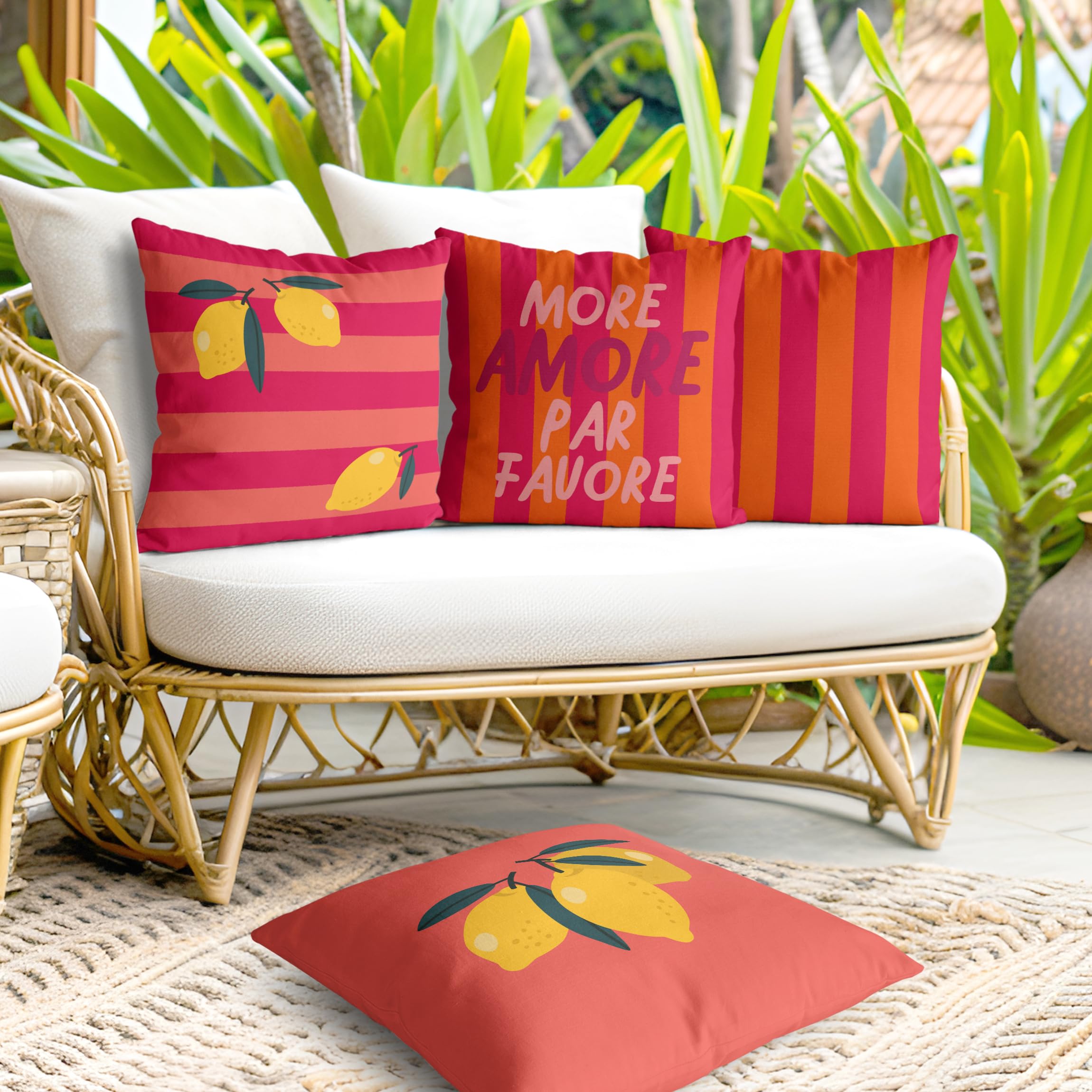 Deko Kissenhülle 4er Set draußen/Outdoor waschbar Muster ohne Füllung Zierkissen - Made in Germany - Blumenmuster Bezug bunt Sofakissen Pop Art Outdoor Sofa Bett 1060