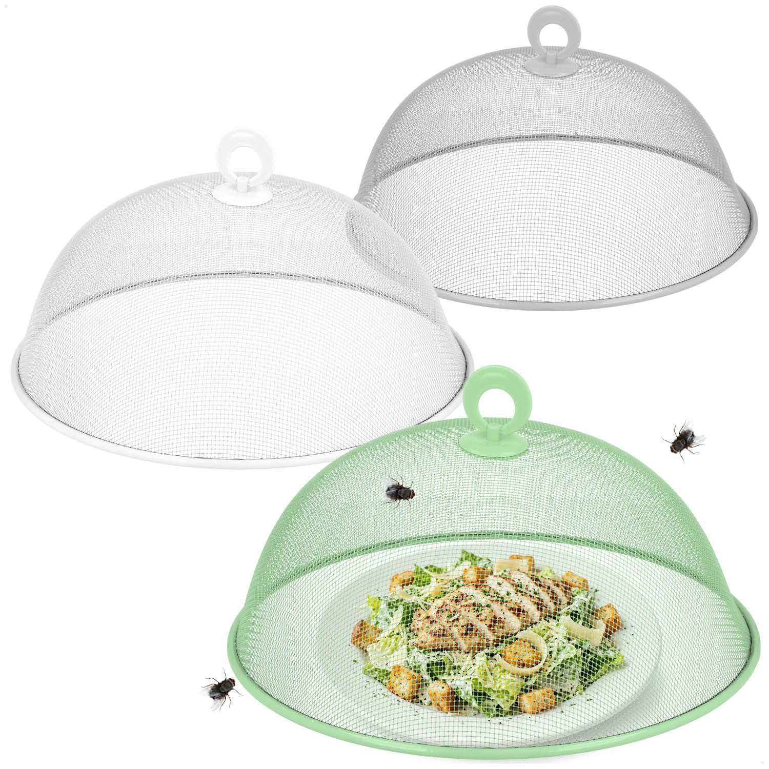 com-four® 3 oslony na zywnosc Ø 30 cm, metalowa przykrywka przeciw muchom | kolorowa oslona do kuchni - tarasu i ogrodu