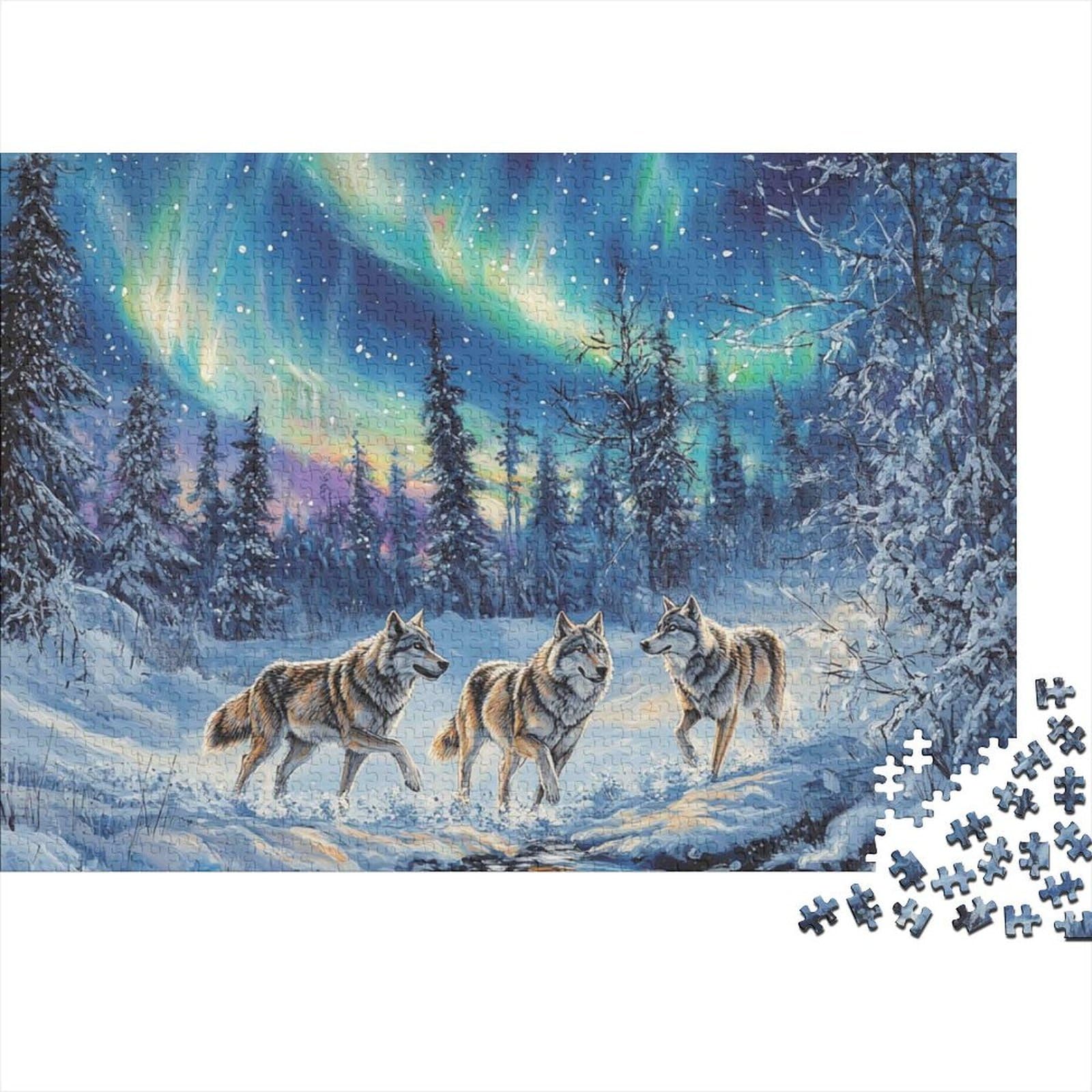 Arctic Wolves Night Jigsaw 1000 Piece Challenge Game for Adults, Impossible Jigsaw Puzzles 1000 Pieces Educational Game Home Decoration 38x26cm/1000pcs