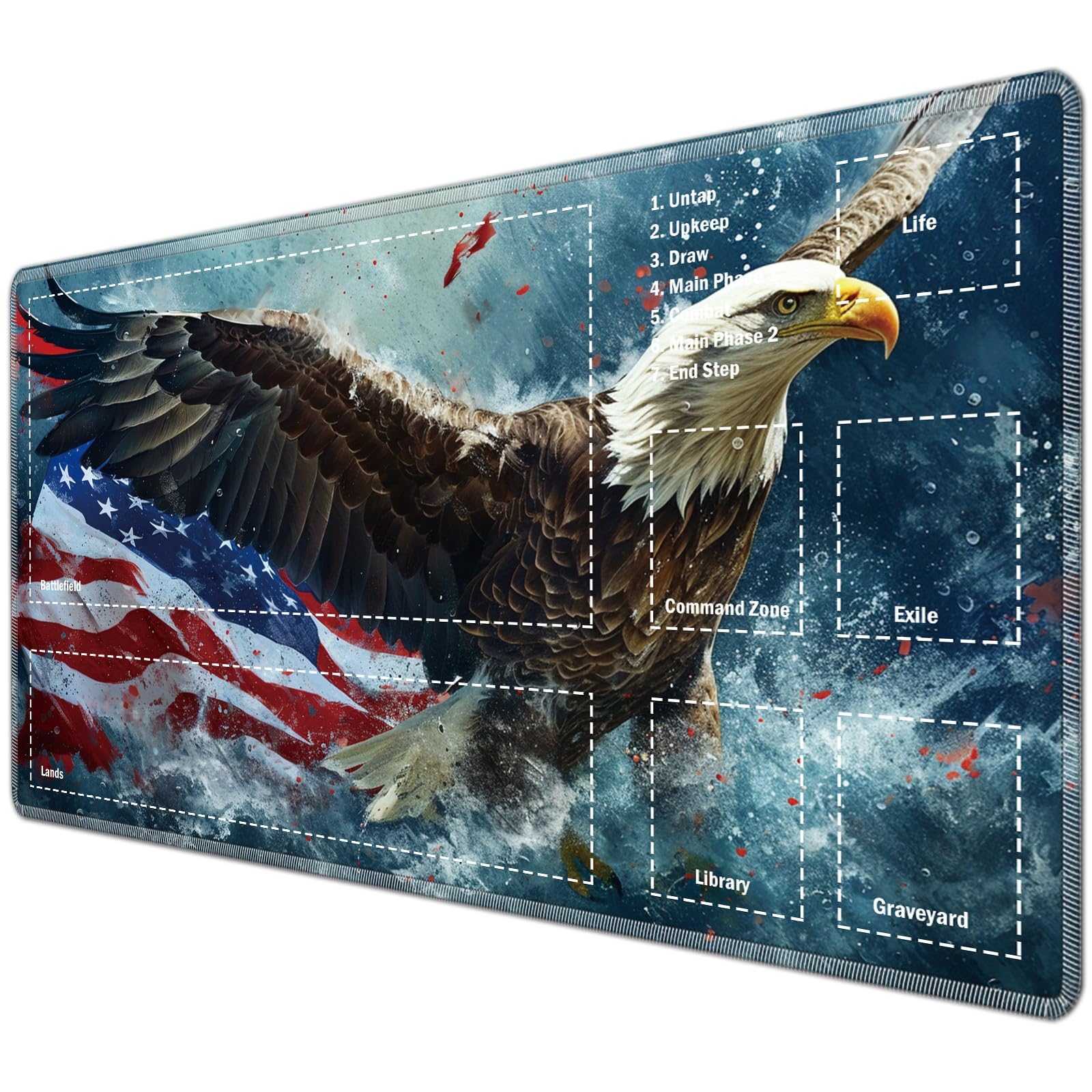 JANENFNA TCG Playmat with Magic Zones 24 x 14 inches Mousepad Compatible for MTG Trading Card Game Play Mats Smooth Rubber Surface Magic The Gathering Play Mat, American Flag Eagle — image 1