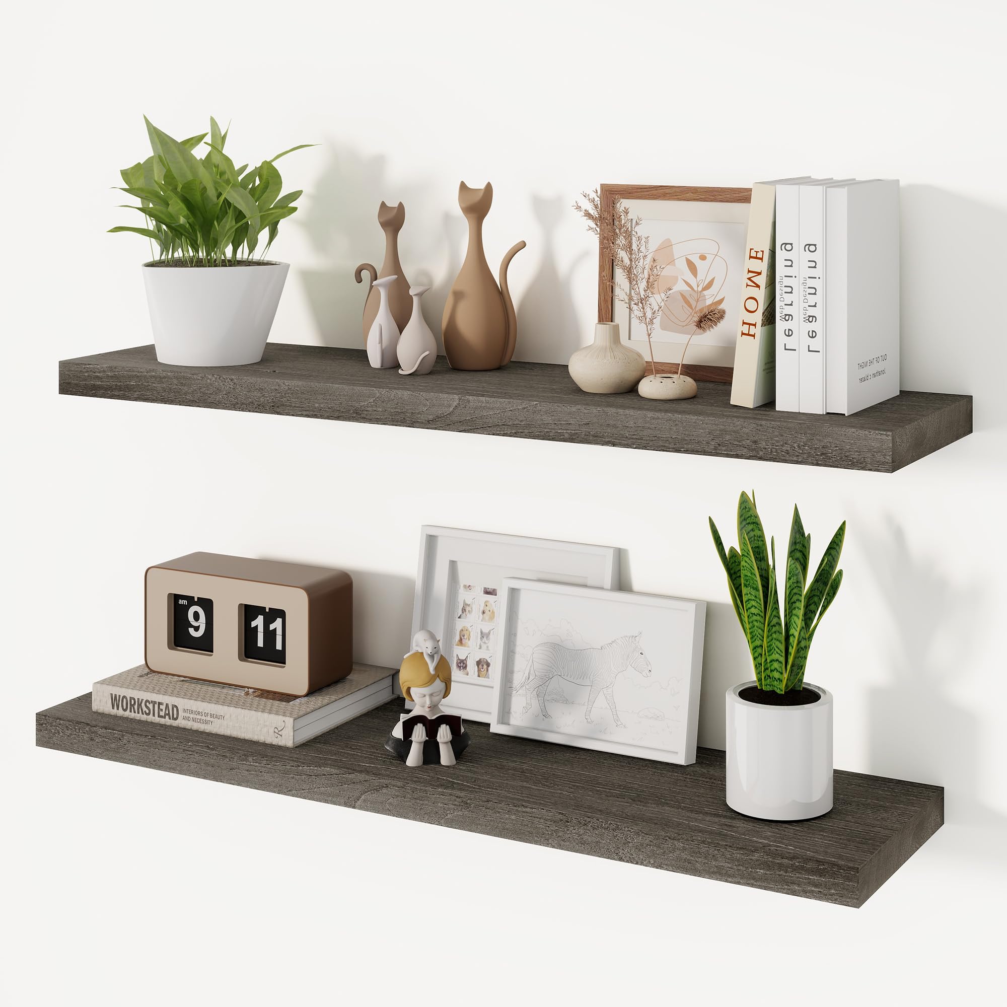 Vivelove Elm Wood Floating Shelf 36x8” Set of 2, Grey