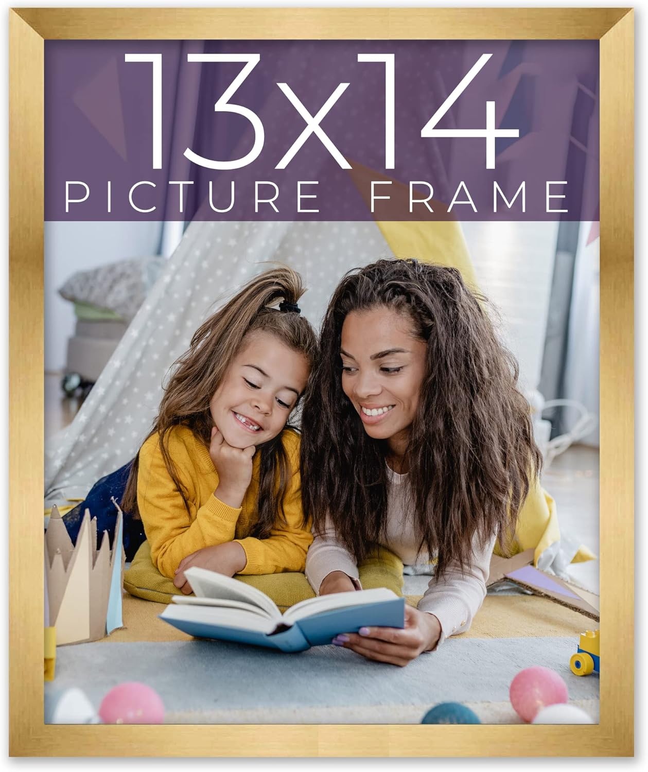 13x14 Frame Gold Bronze Solid Wood Picture Frame Width 0.75 Inches | Interior Frame Depth 0.5 Inches | Complete with UV Acrylic Plexiglass, Foam Board Backing & Hanging Hardware